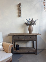 Antique Elm 2 Drawer Console