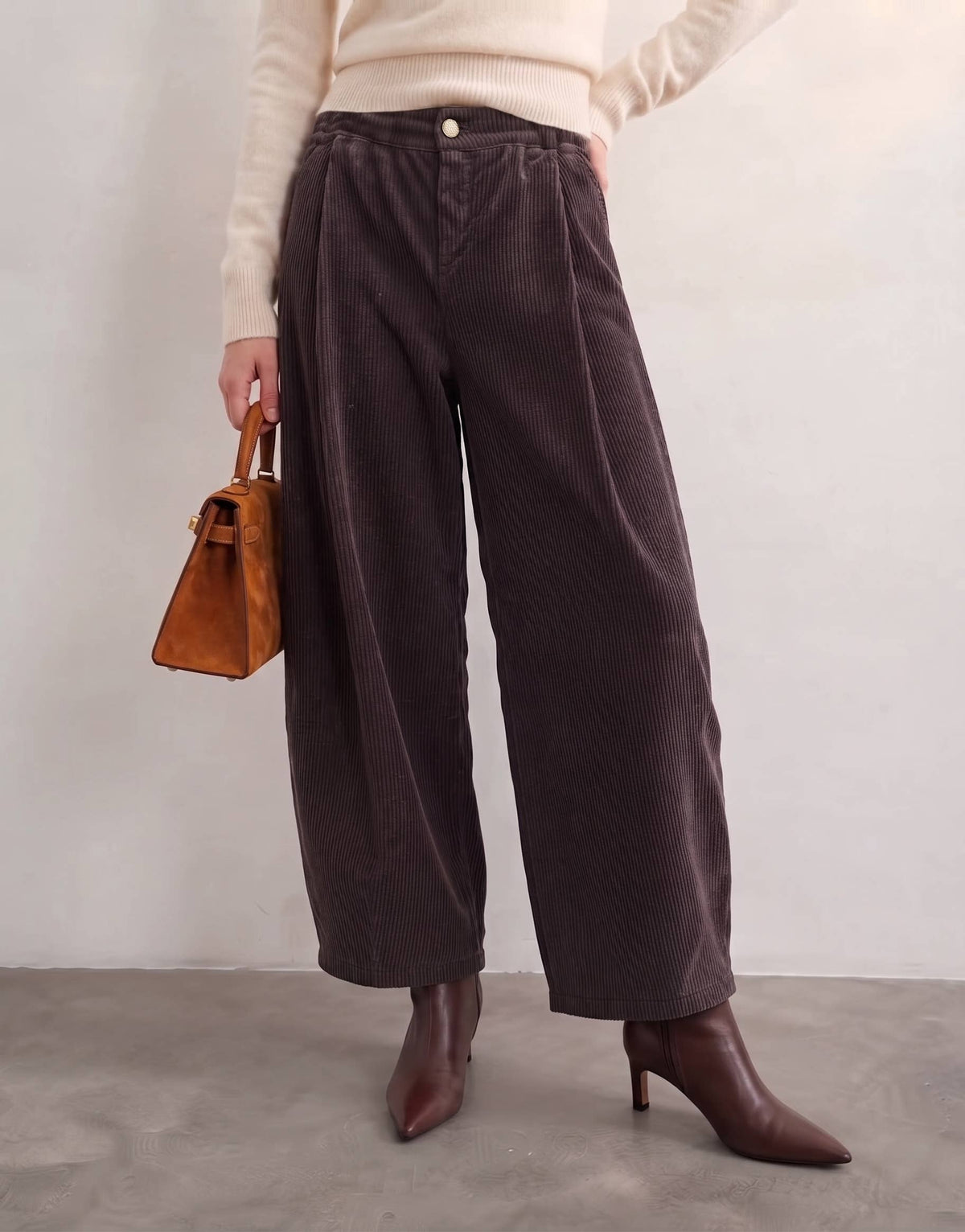 Pleated Velvet Cord Trousers