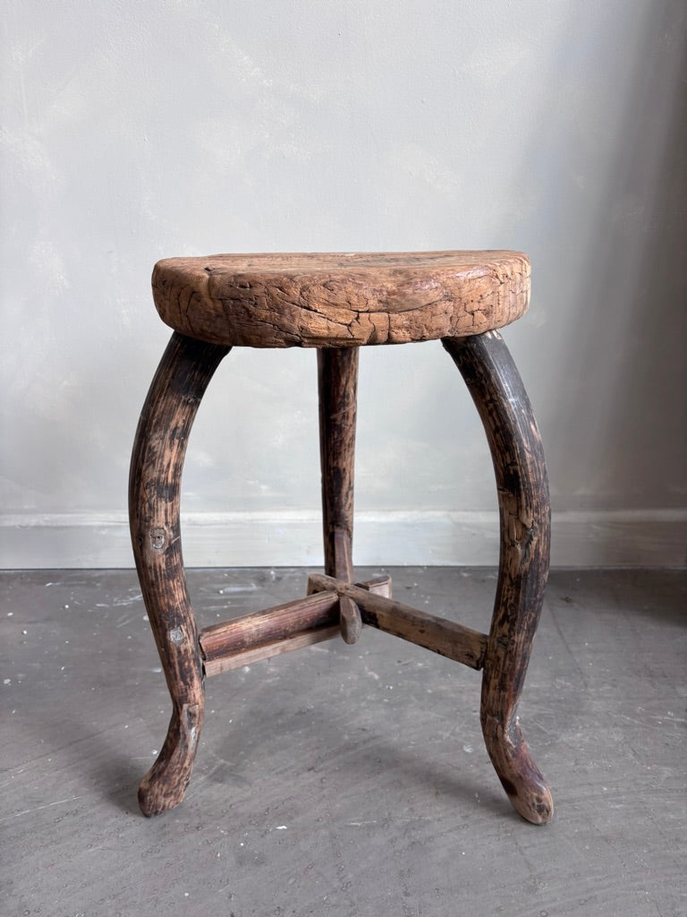 Antique Round Elm Side Table