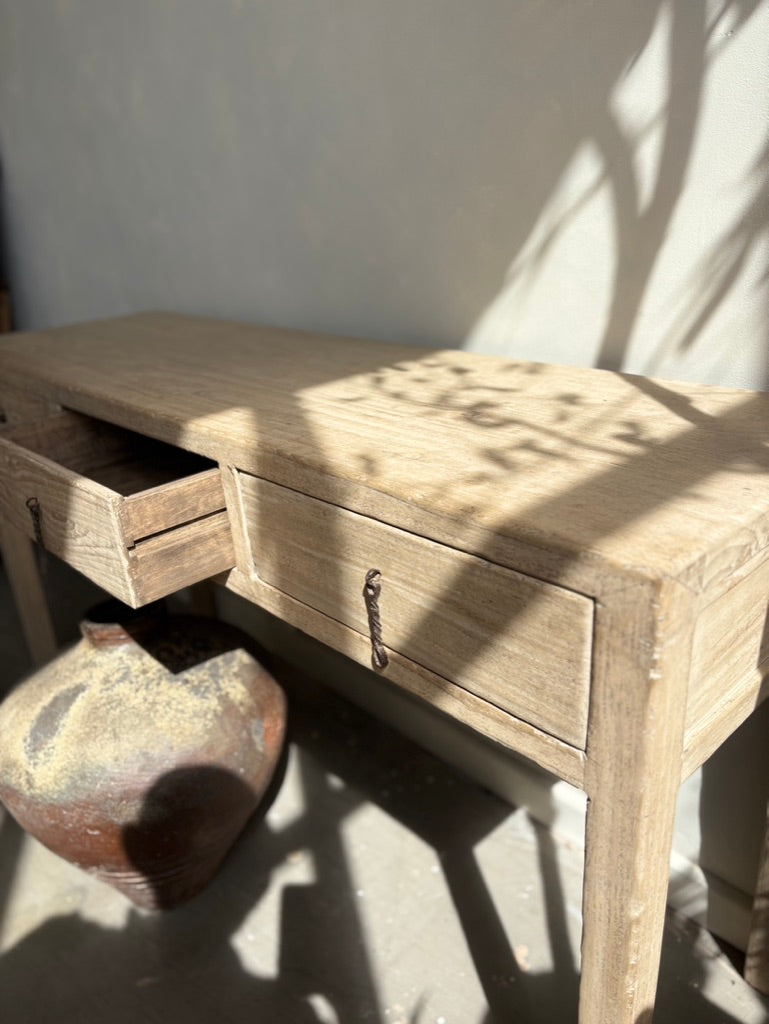 Vintage Elm 3 Drawer Console