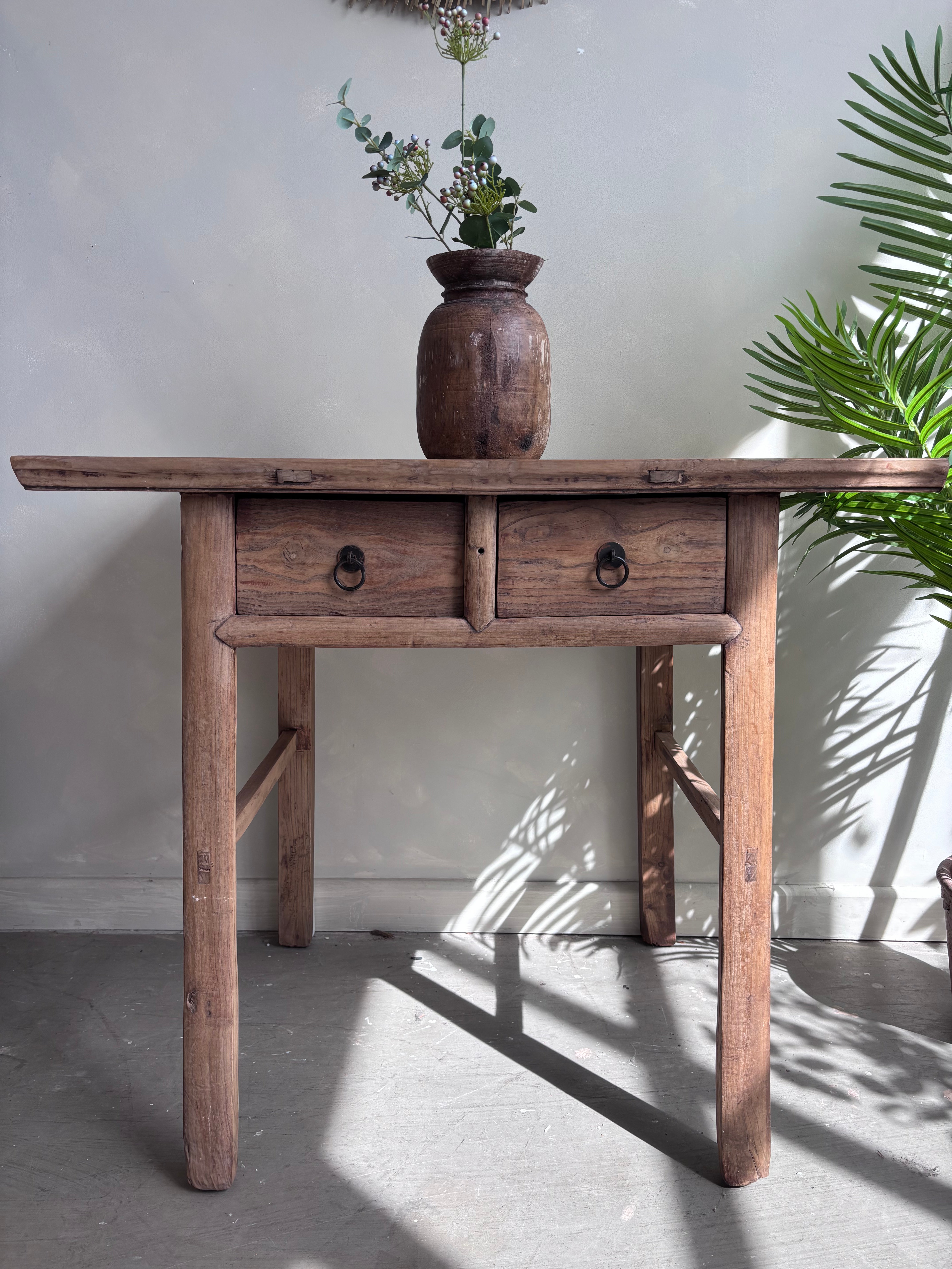 Vintage Elm 2 Drawer Console/Desk