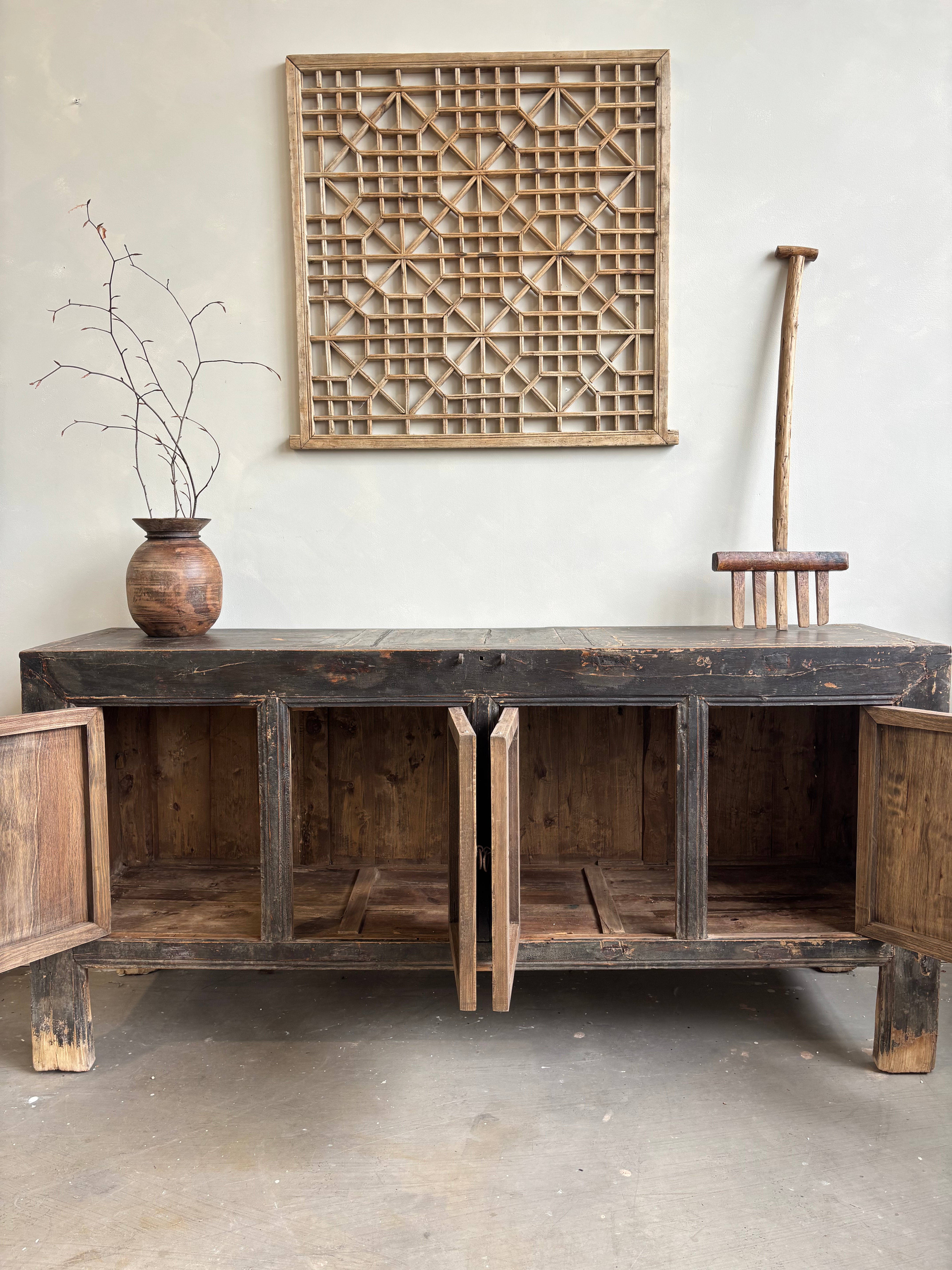 Antique Restored Black Cabinet 4 Door