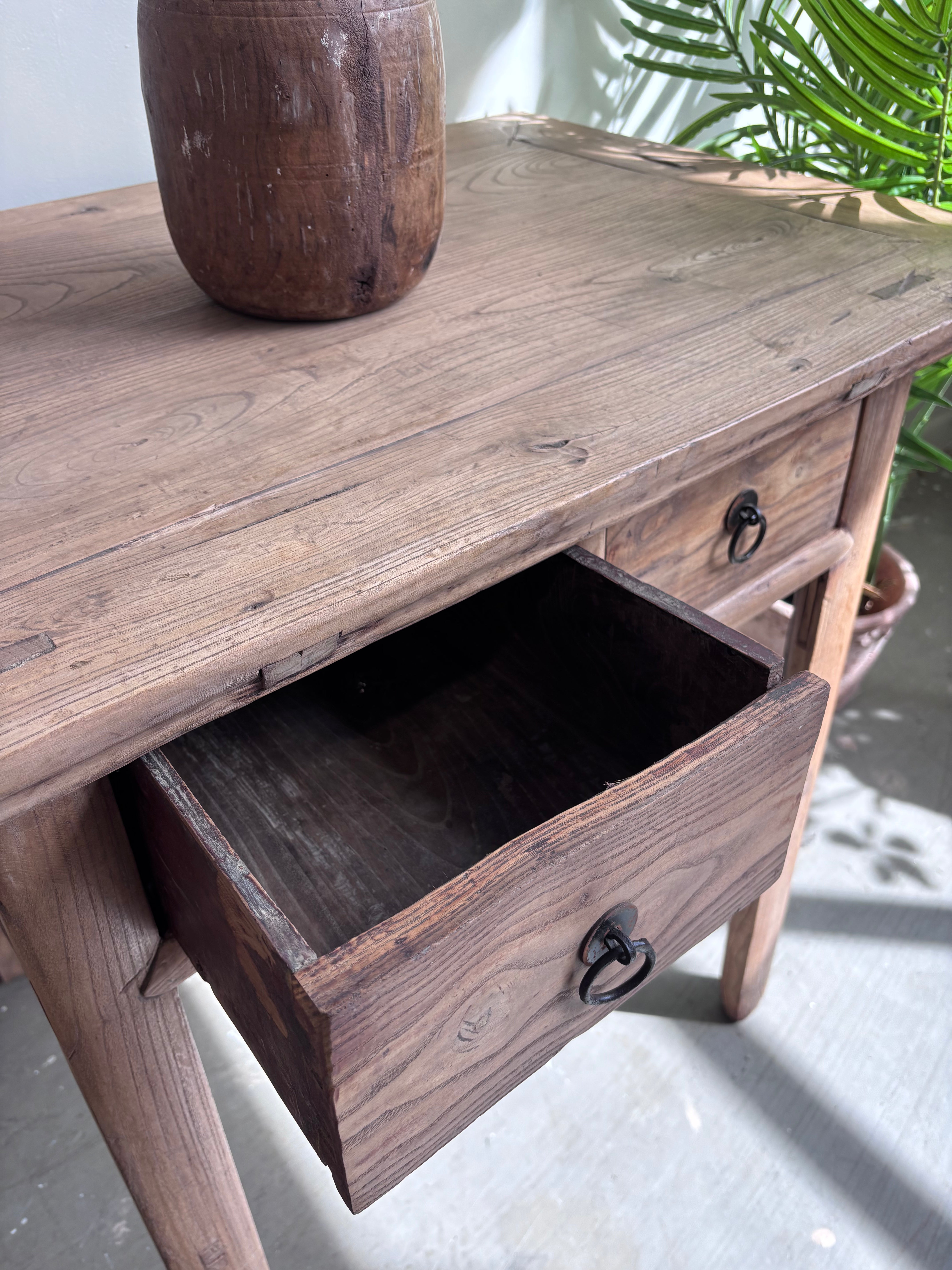 Vintage Elm 2 Drawer Console/Desk