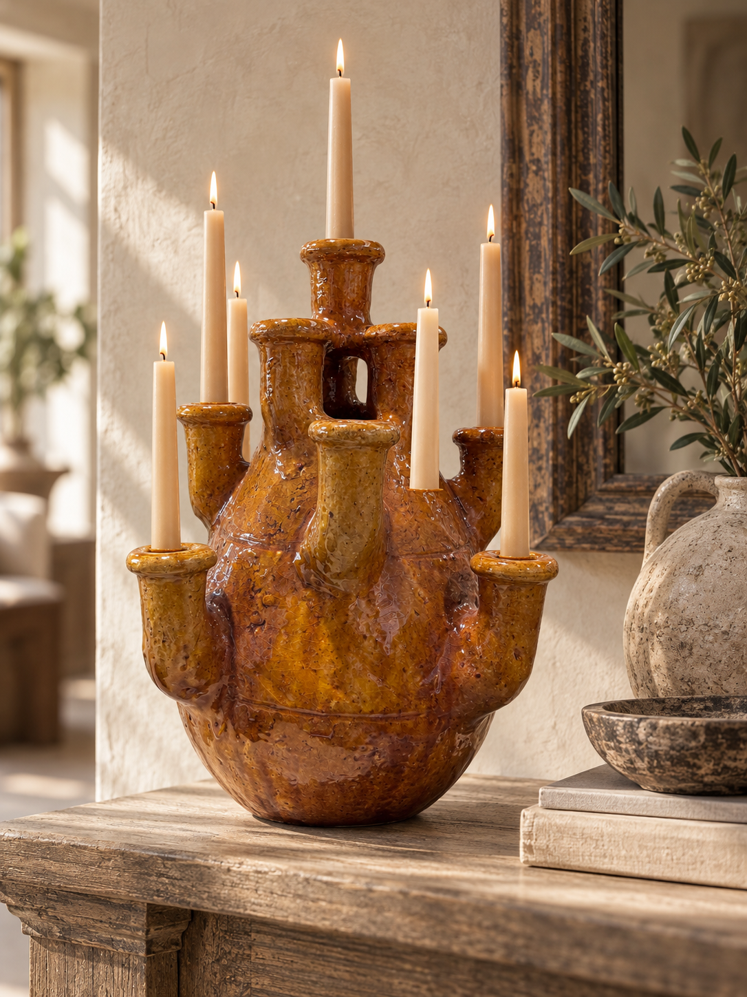 Large Moroccan Tamegroute Multi Neck Vase / Candle Holder