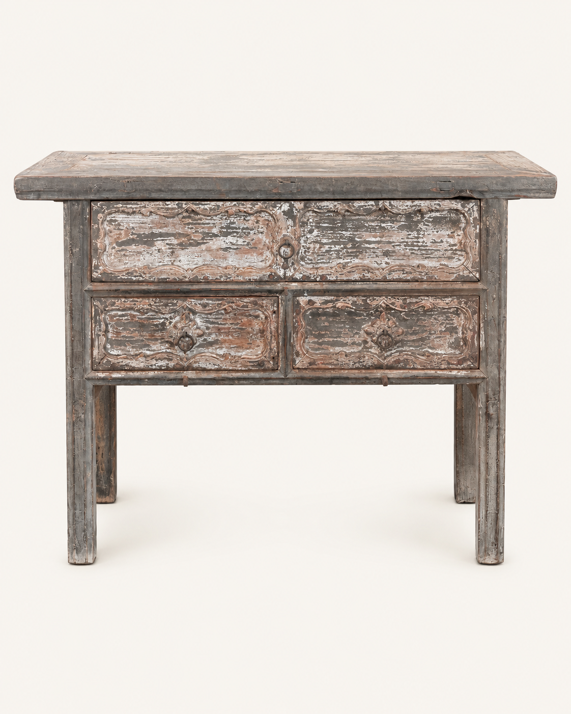 Vintage Elm 3 Drawer Console