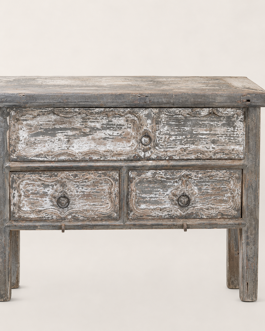 Vintage Elm 3 Drawer Console