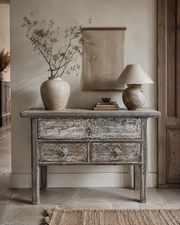 Vintage Elm 3 Drawer Console