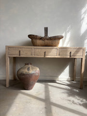 Vintage Elm 3 Drawer Console