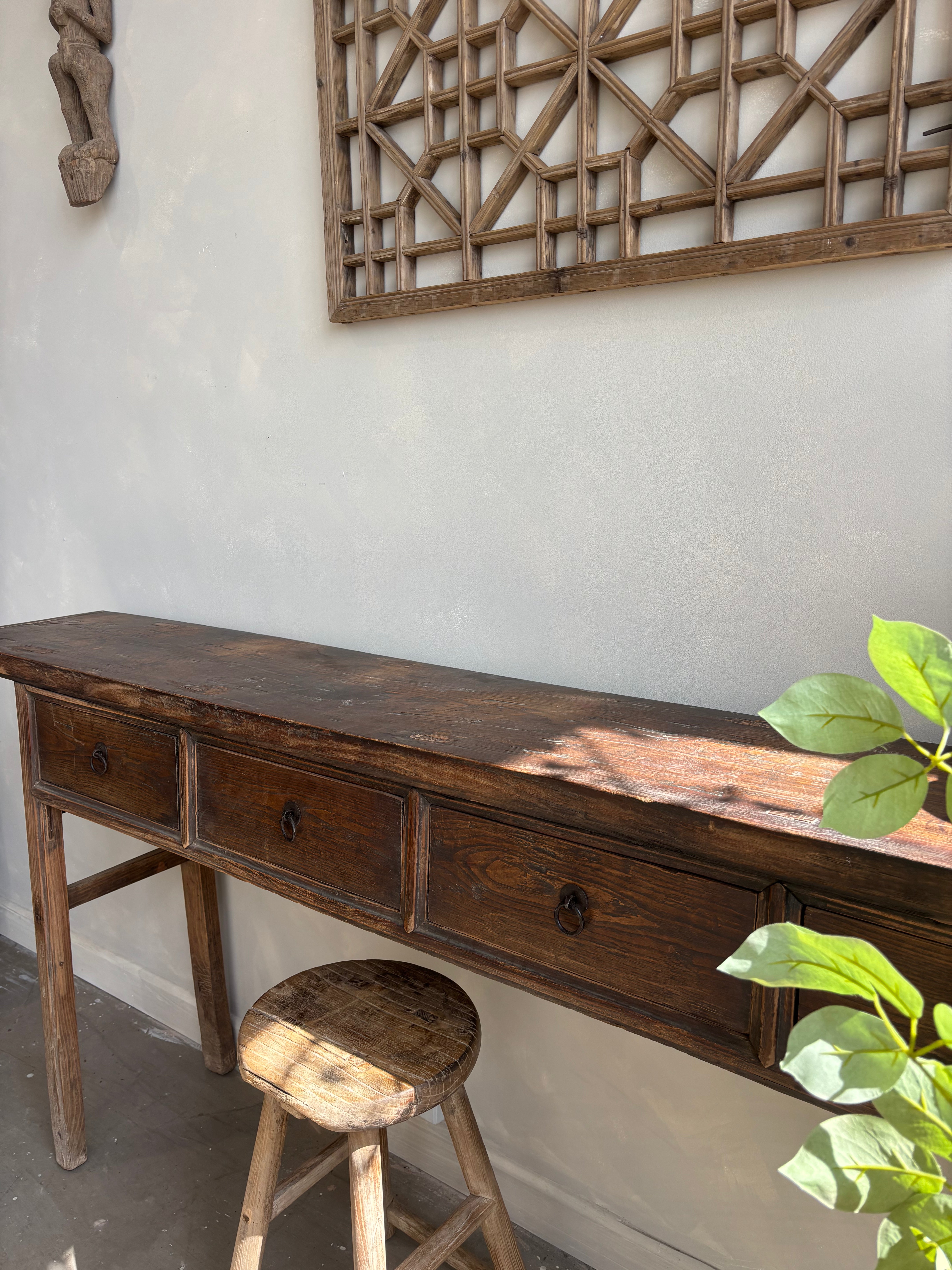 Antique Elm 4 Drawer Console