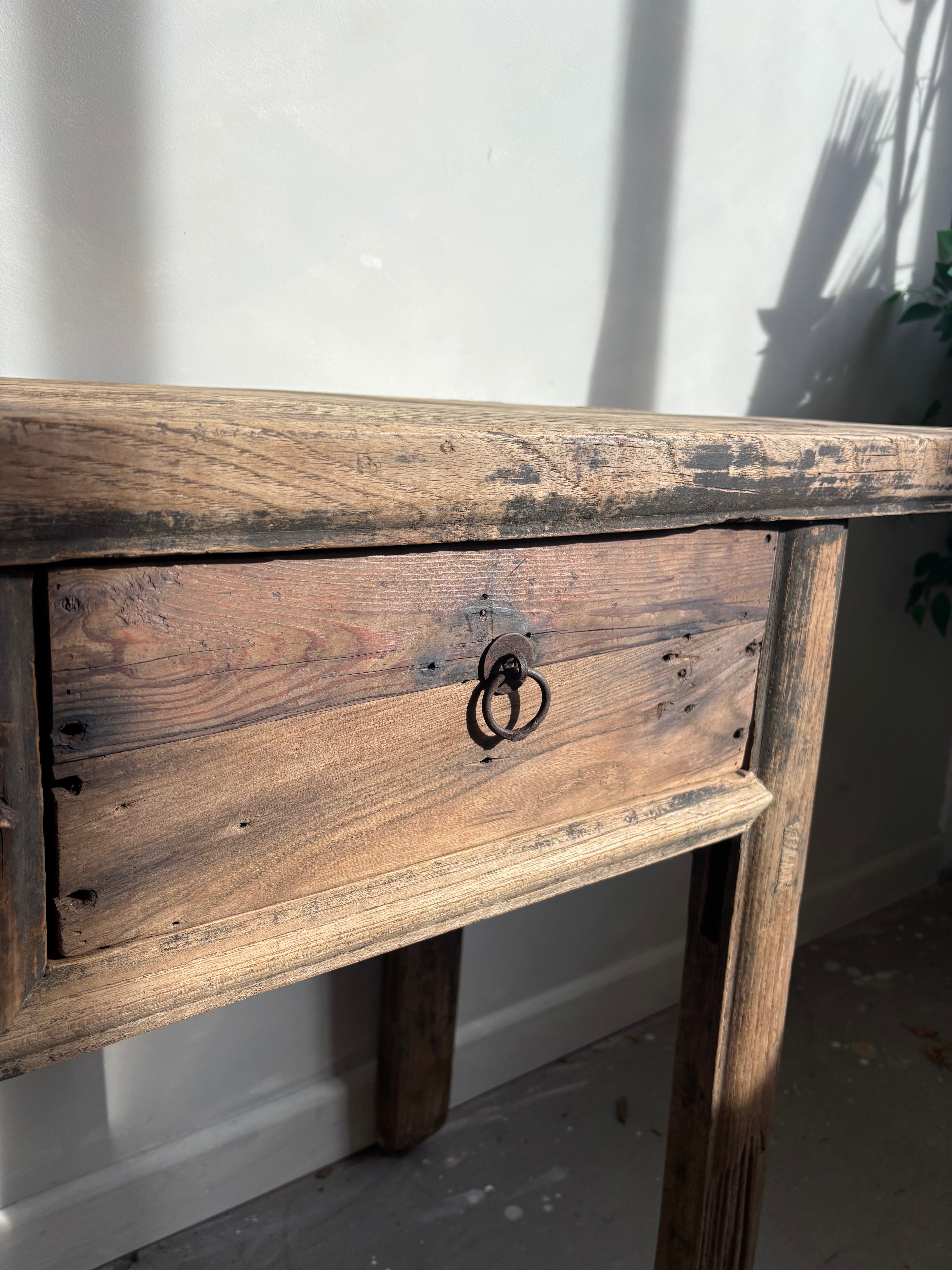 Antique Elm 3 Drawer Console