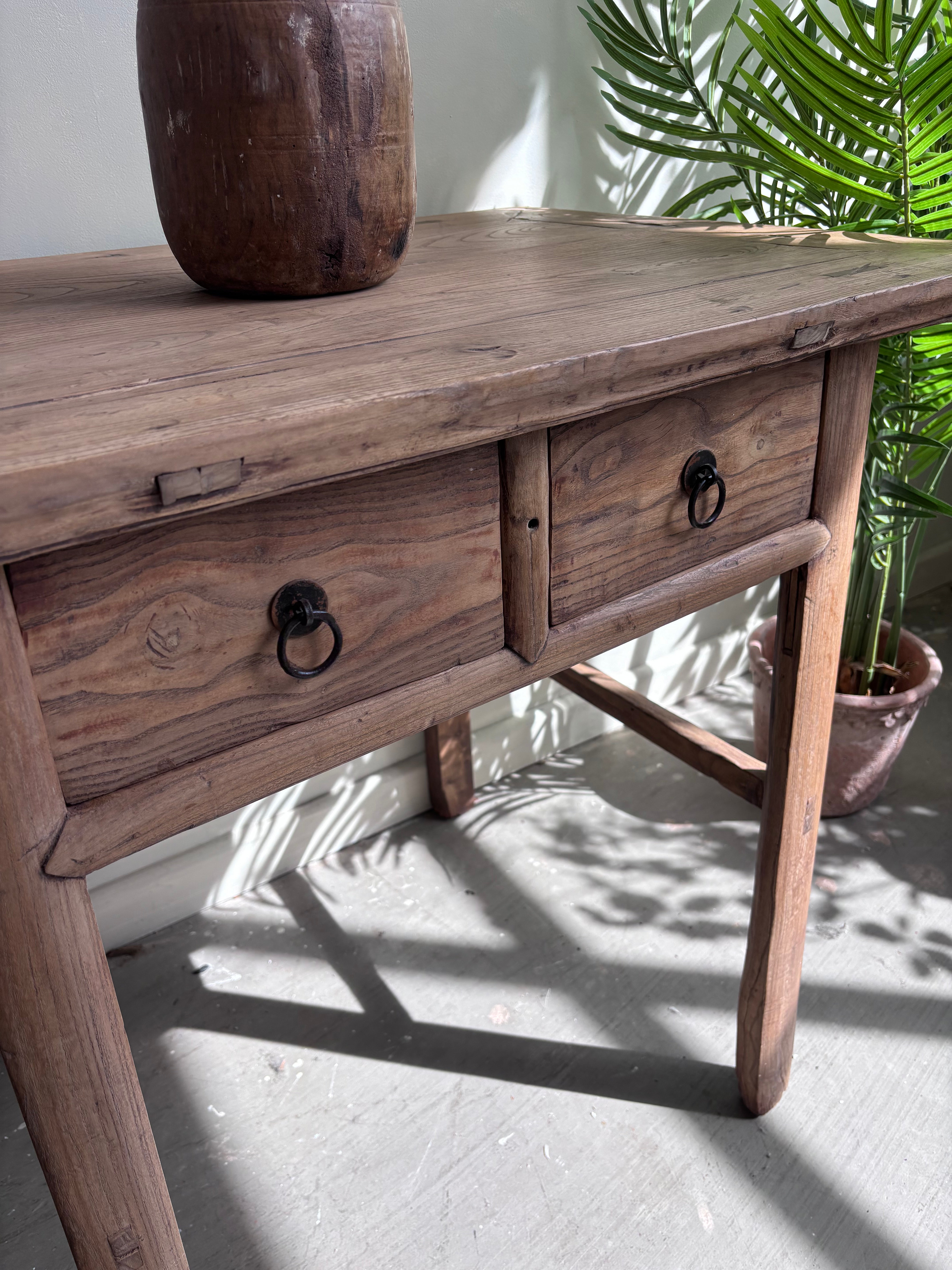 Vintage Elm 2 Drawer Console/Desk