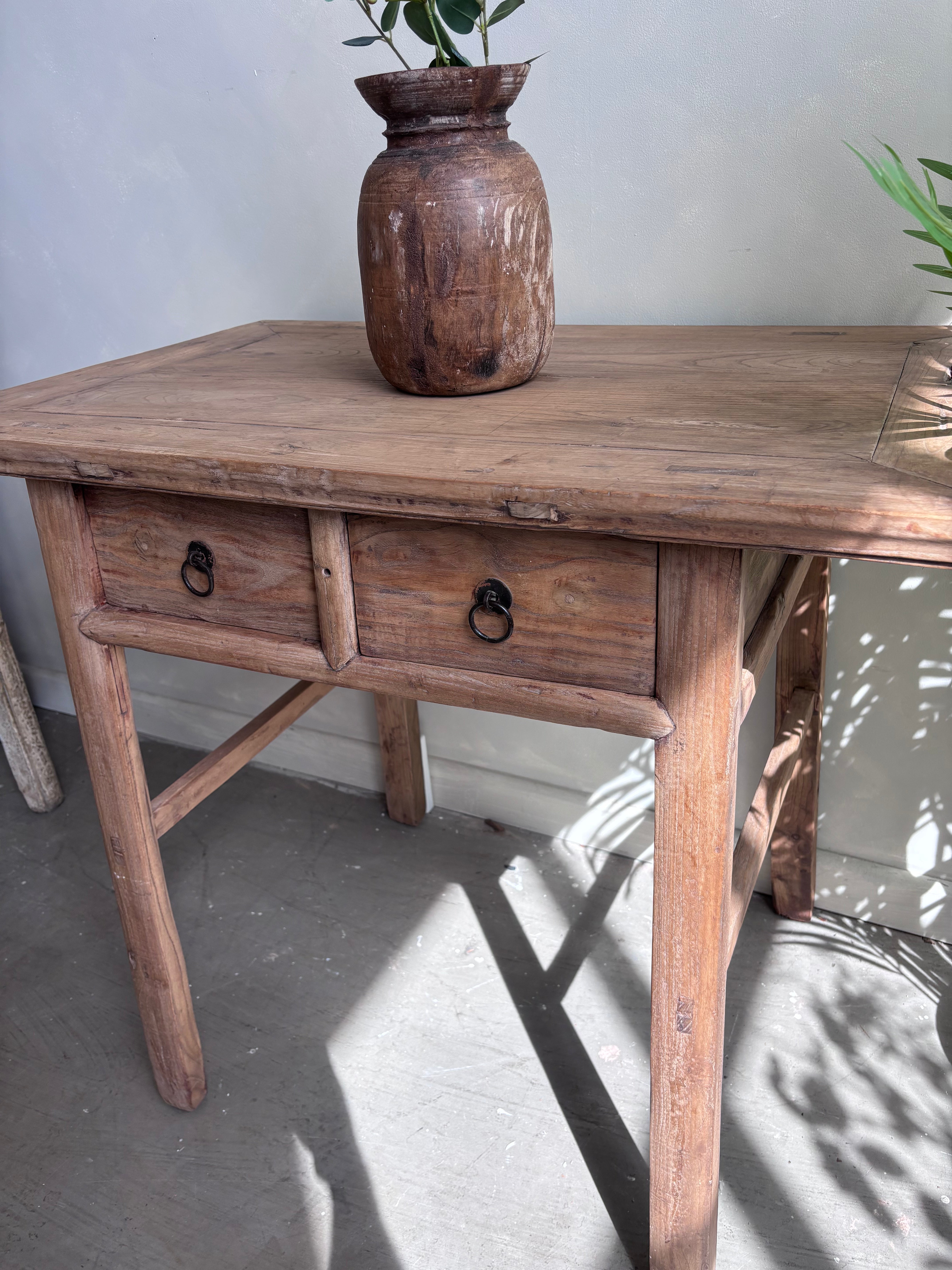 Vintage Elm 2 Drawer Console/Desk