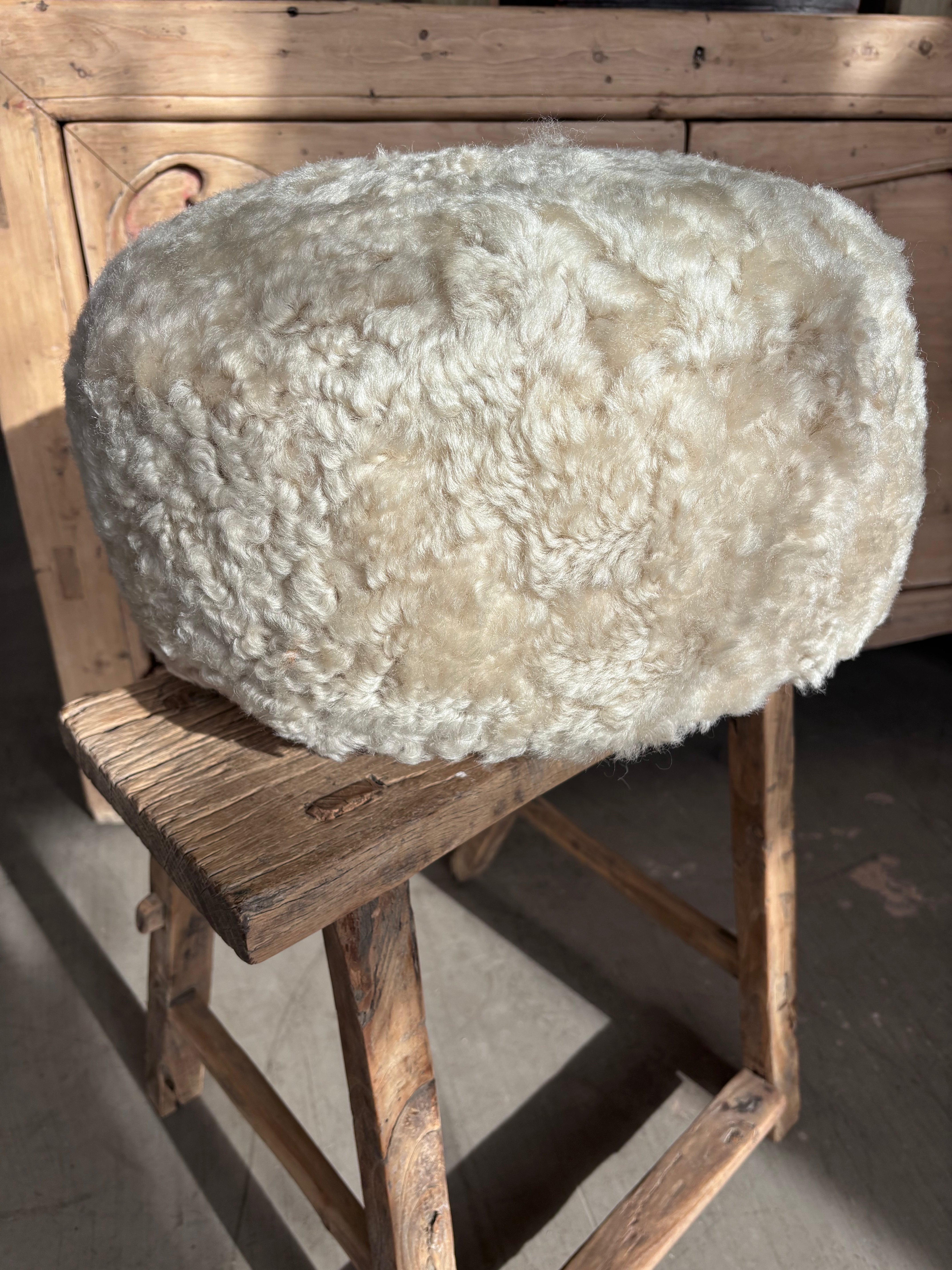 Oatmeal Boucle Sheepskin Pouffe