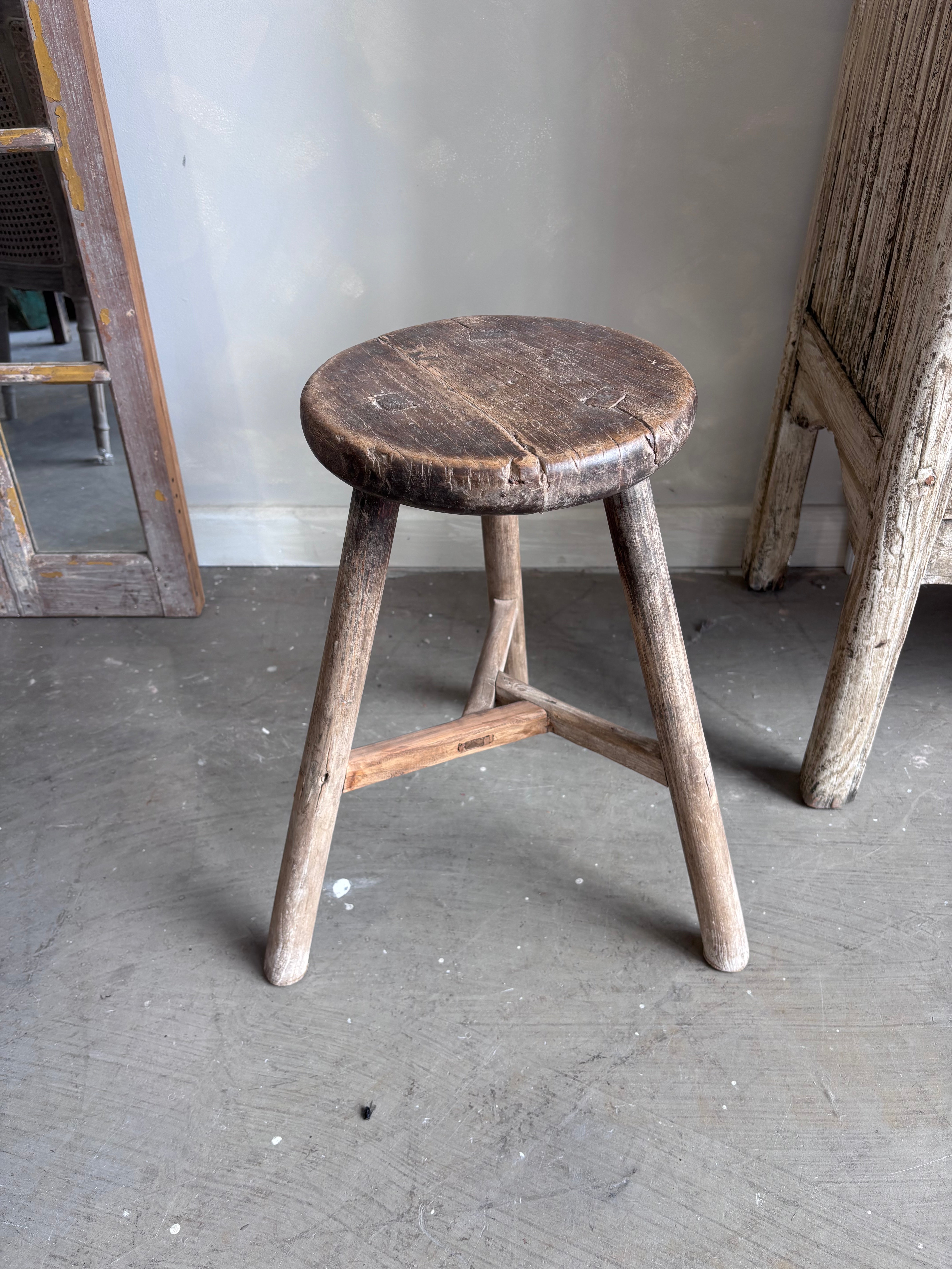 Antique Round Elm Stool