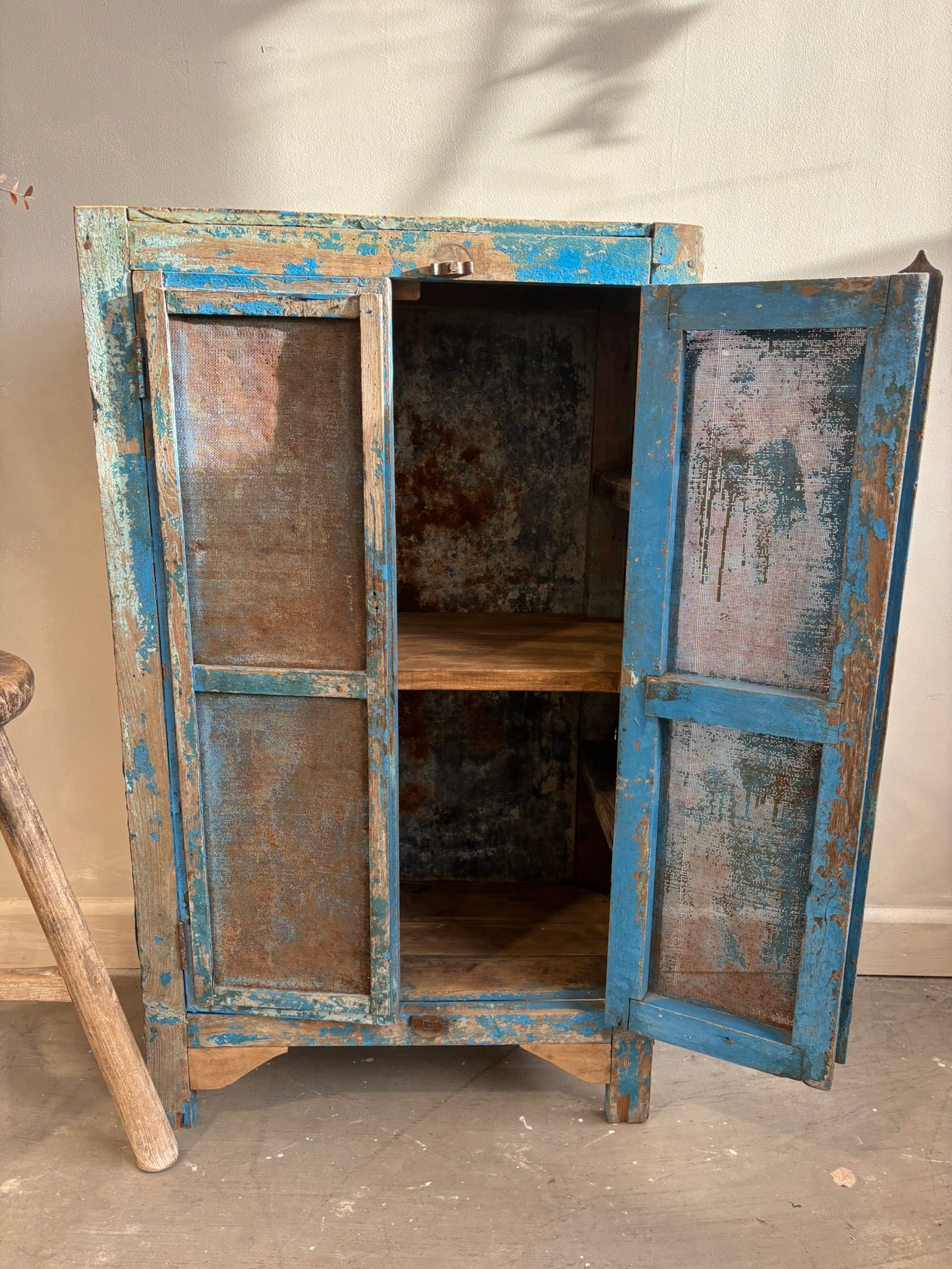 Vintage Indian Distressed Blue Cabinet