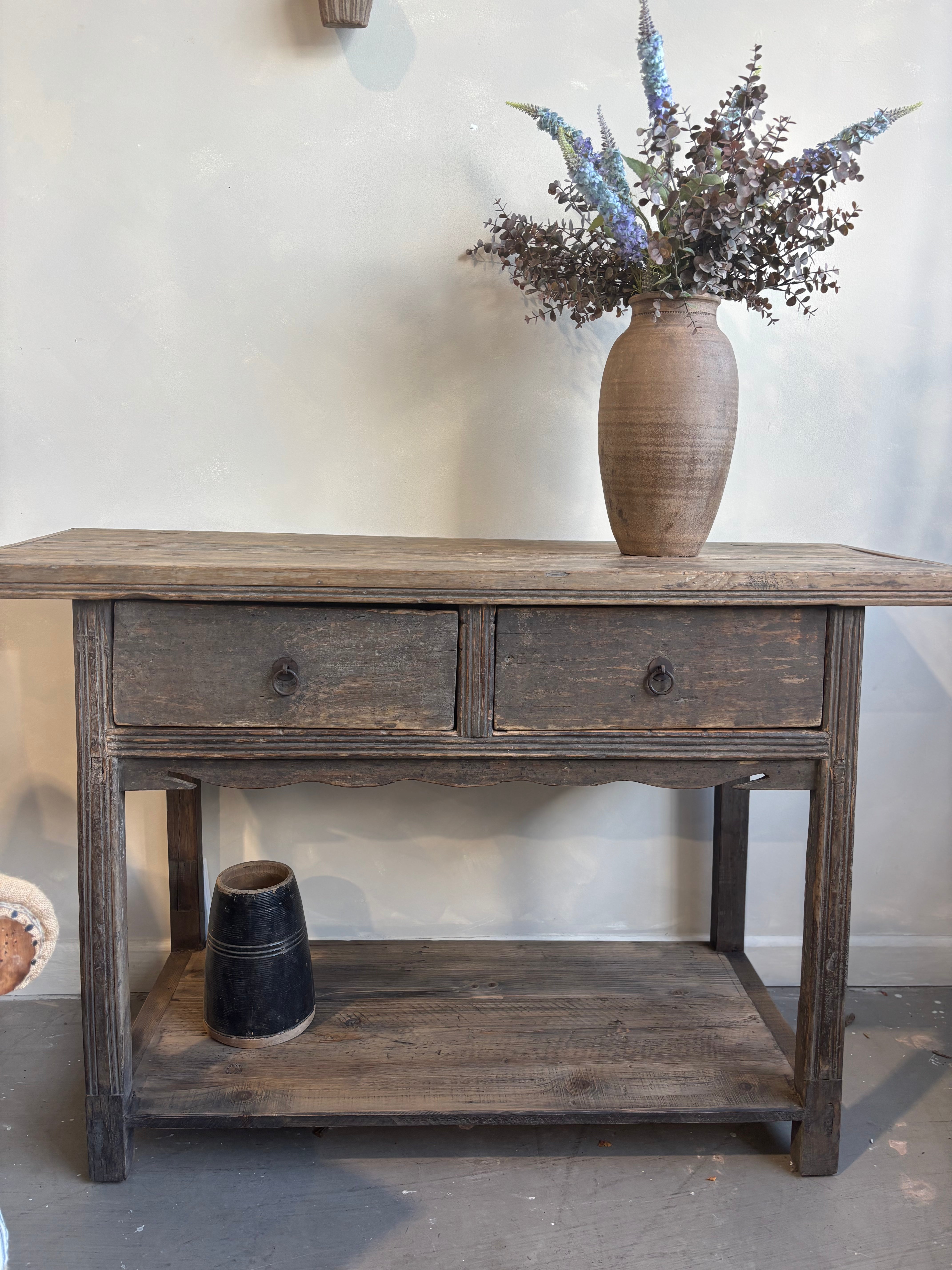 Antique Elm 2 Drawer Console