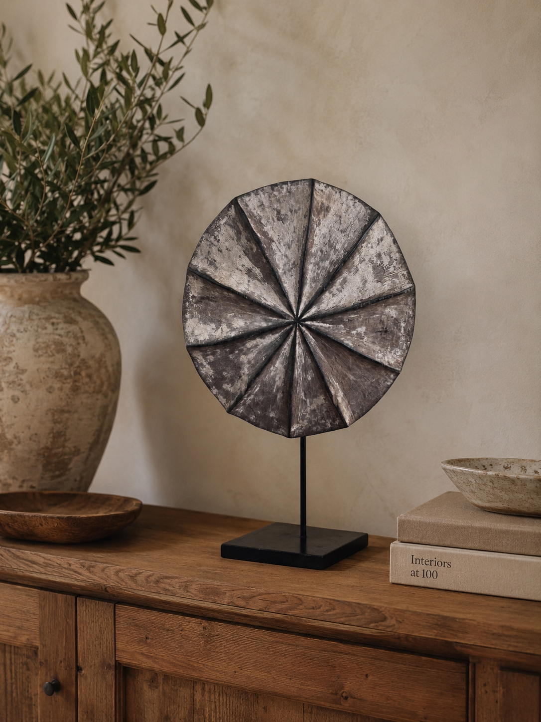 Carved Round Shield on Stand