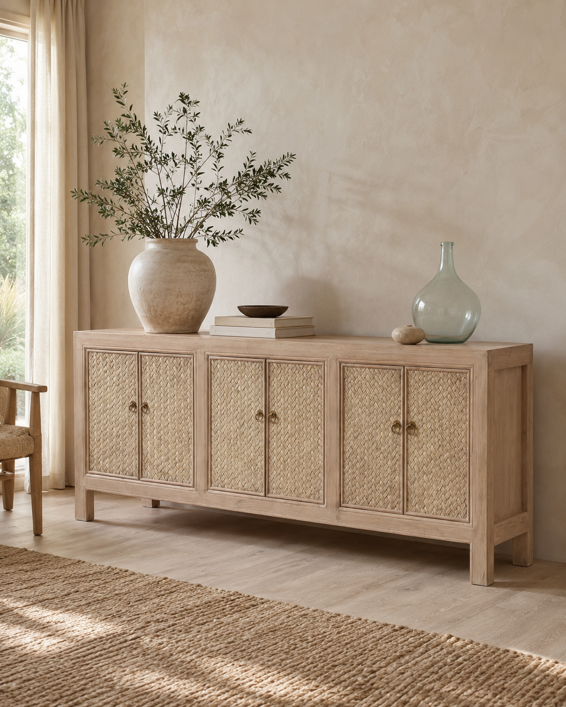 Natural Elm Reed Fronted Sideboard