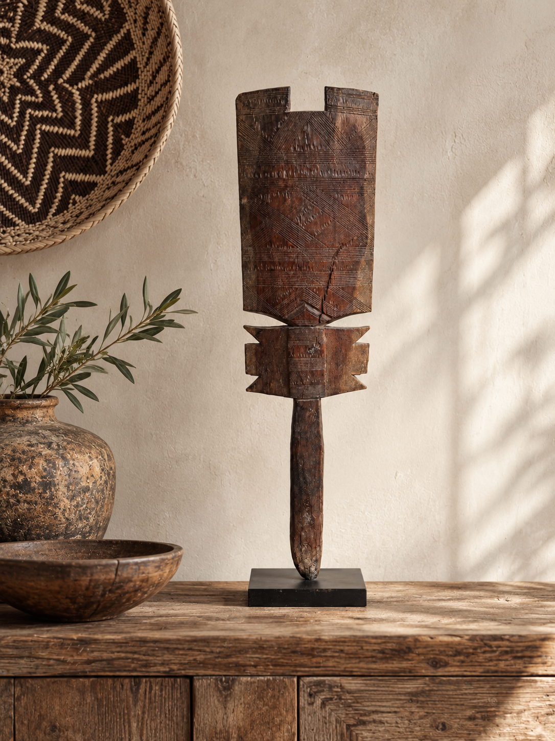 Vintage Tuareg Carved Wooden Tent Post
