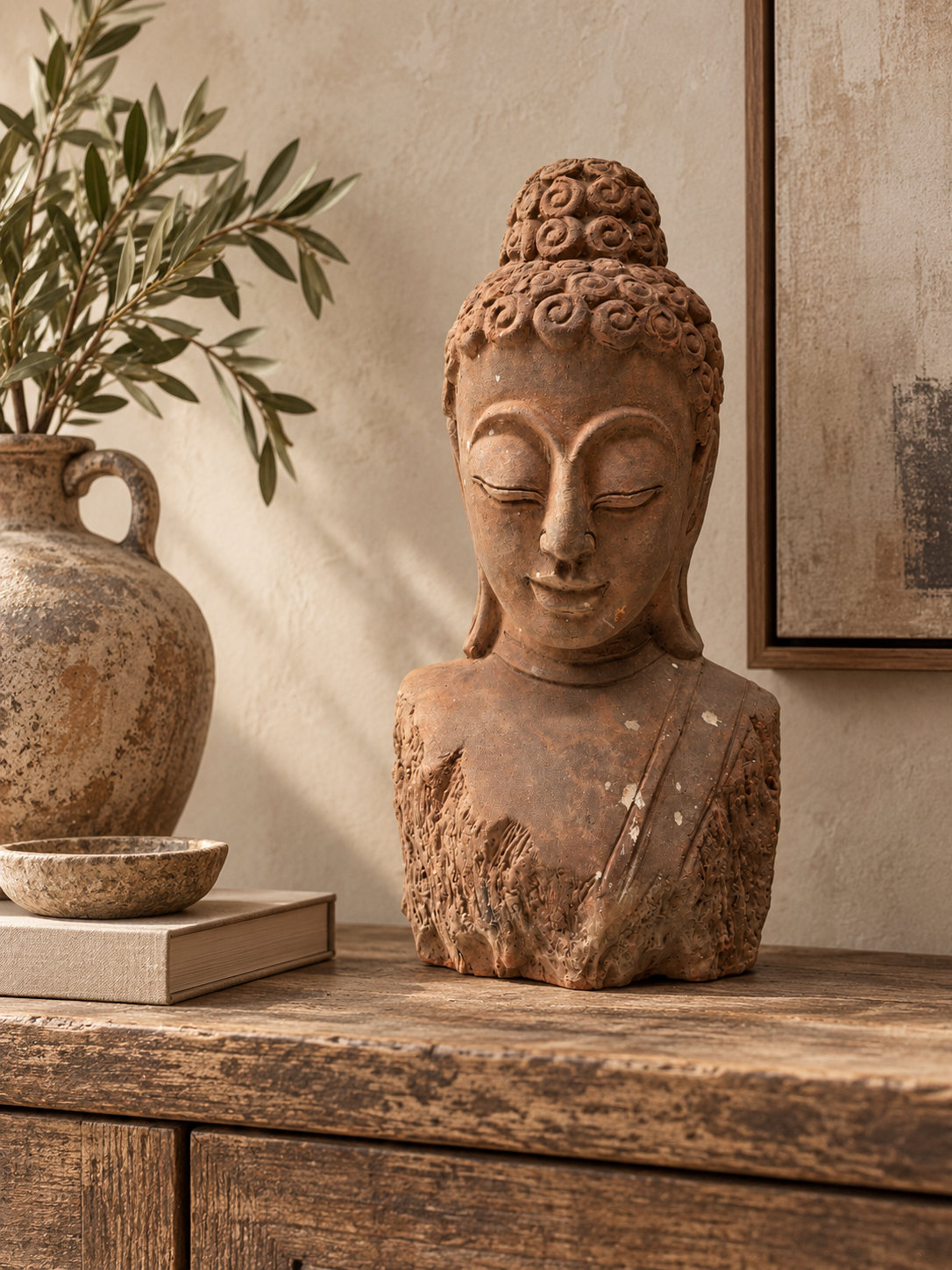 Serene Vintage Terracotta Buddha