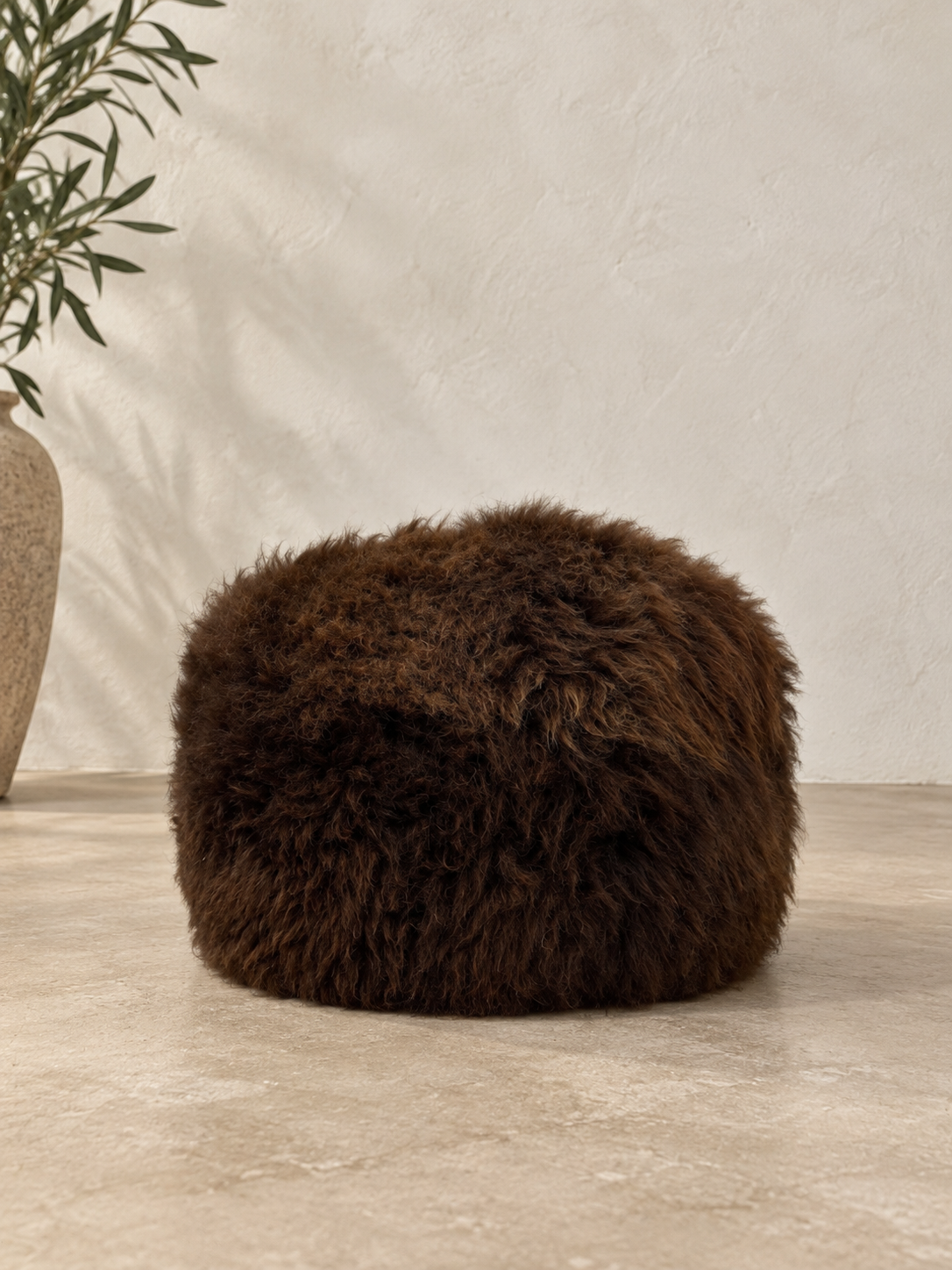 British Rare Breed Sheepskin Pouffe - Natural Brown