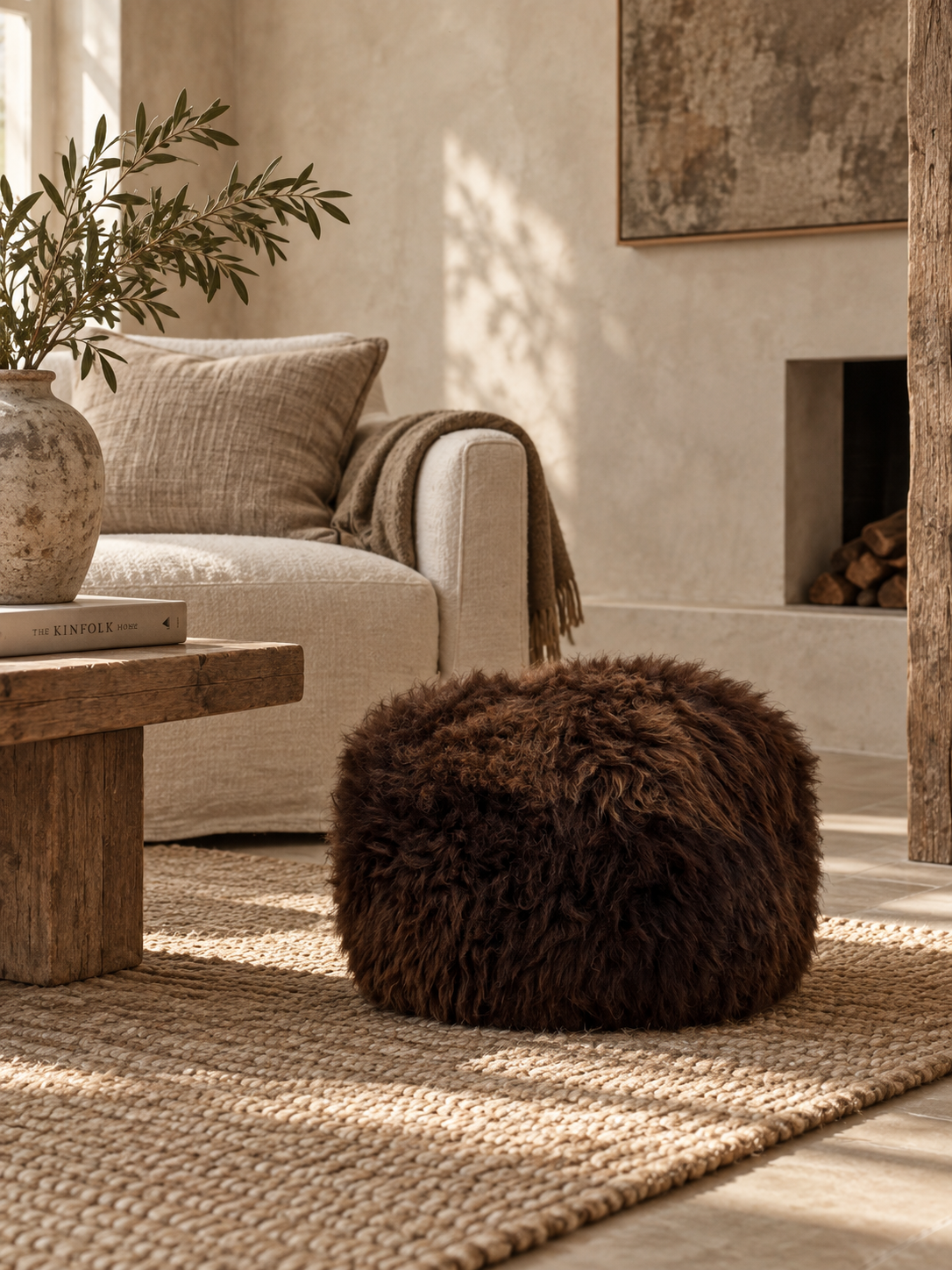 British Rare Breed Sheepskin Pouffe - Natural Brown