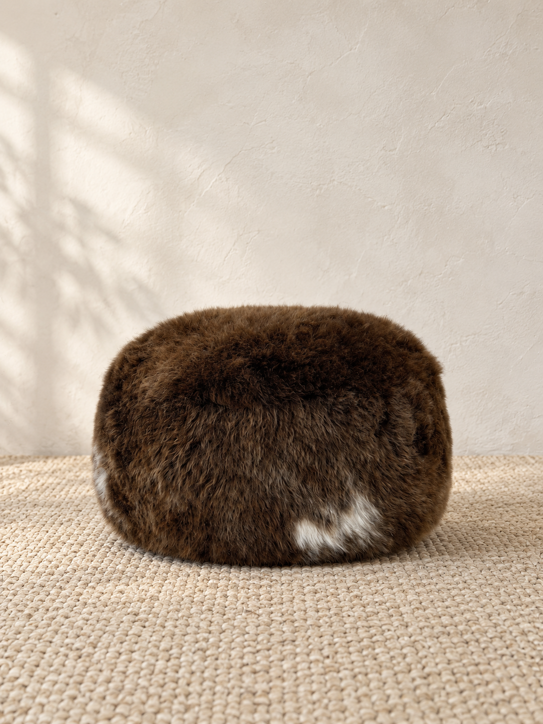 British Rare Breed Sheepskin Pouffe - Natural Brown with flash of white/cream