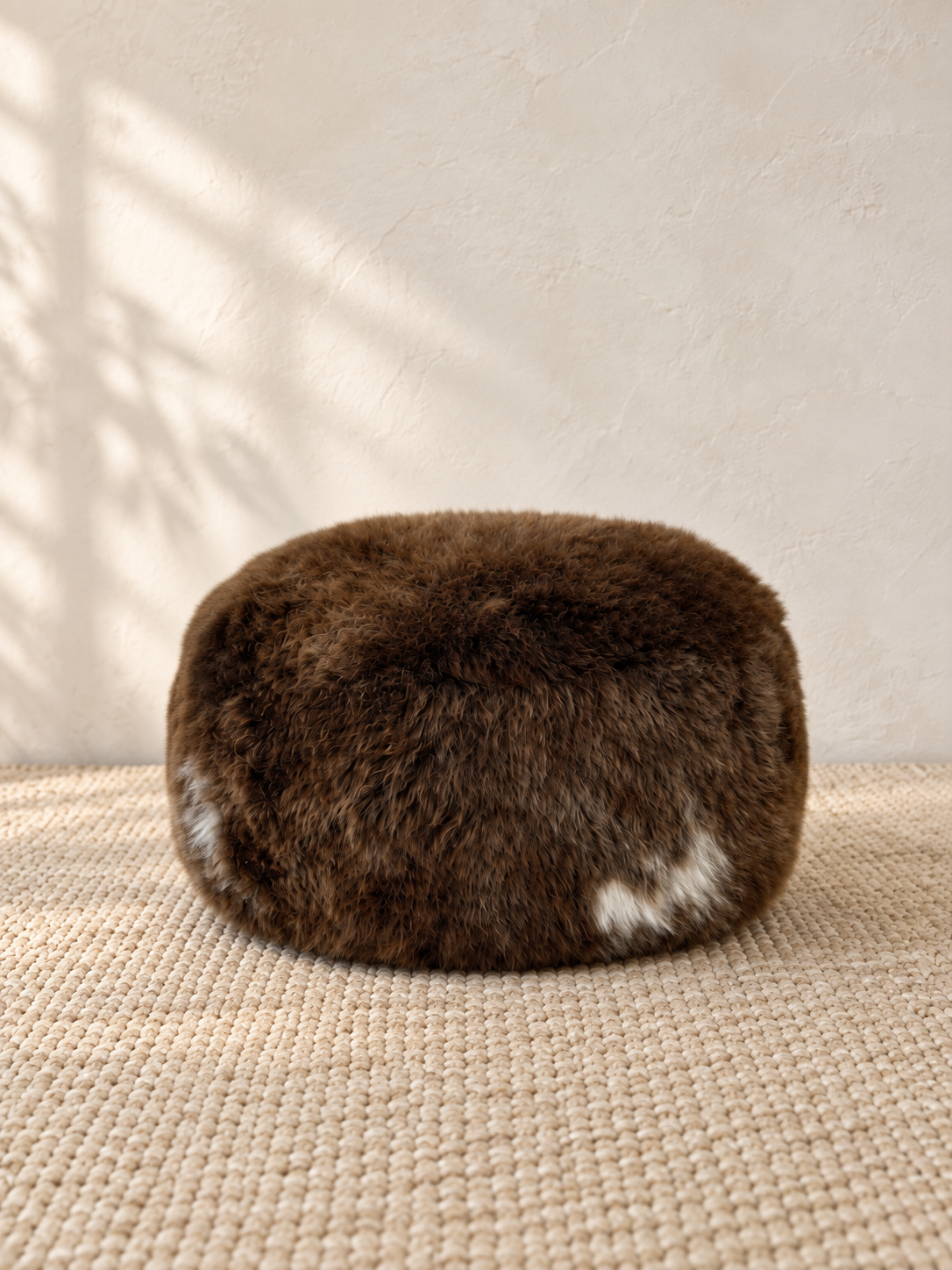 British Rare Breed Sheepskin Pouffe - Natural Brown with flash of white/cream