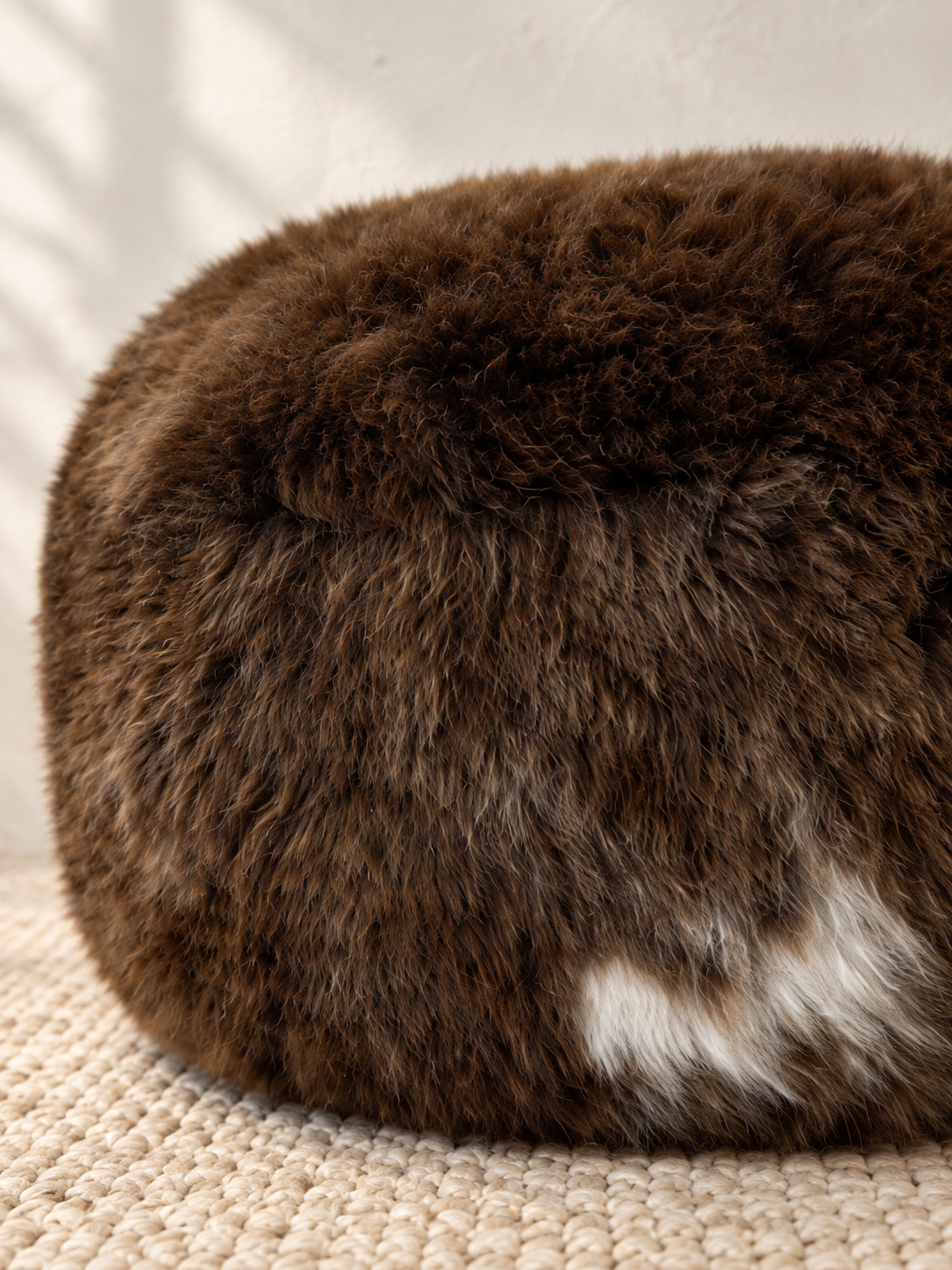 British Rare Breed Sheepskin Pouffe - Natural Brown with flash of white/cream