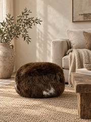 British Rare Breed Sheepskin Pouffe - Natural Brown with flash of white/cream