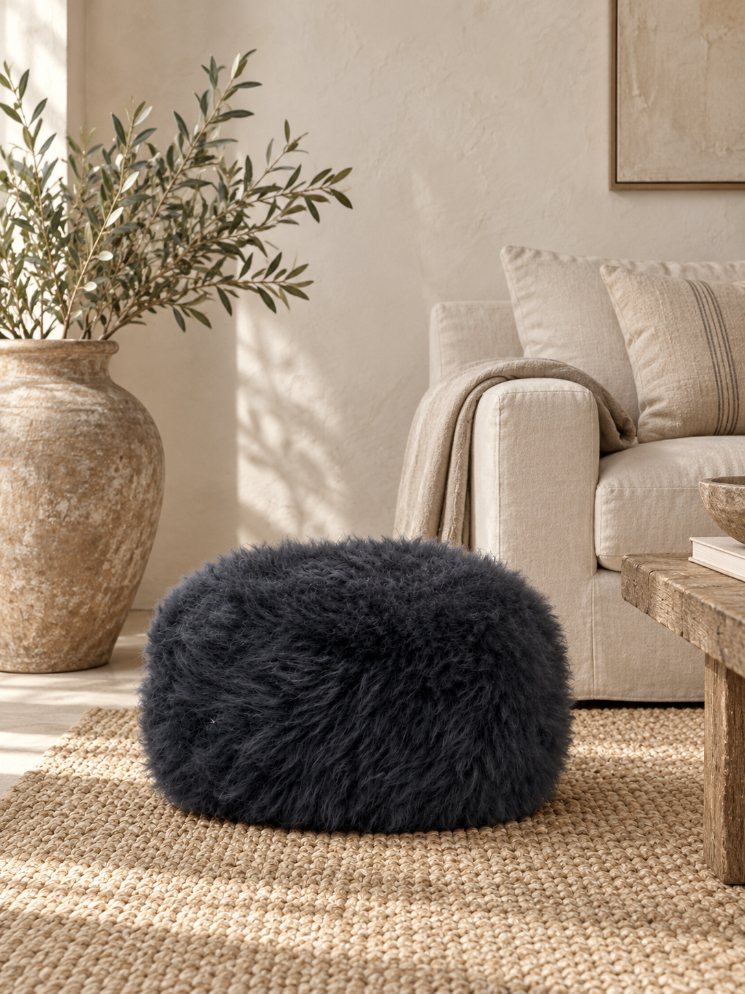 Slate Grey Sheepskin Pouffe
