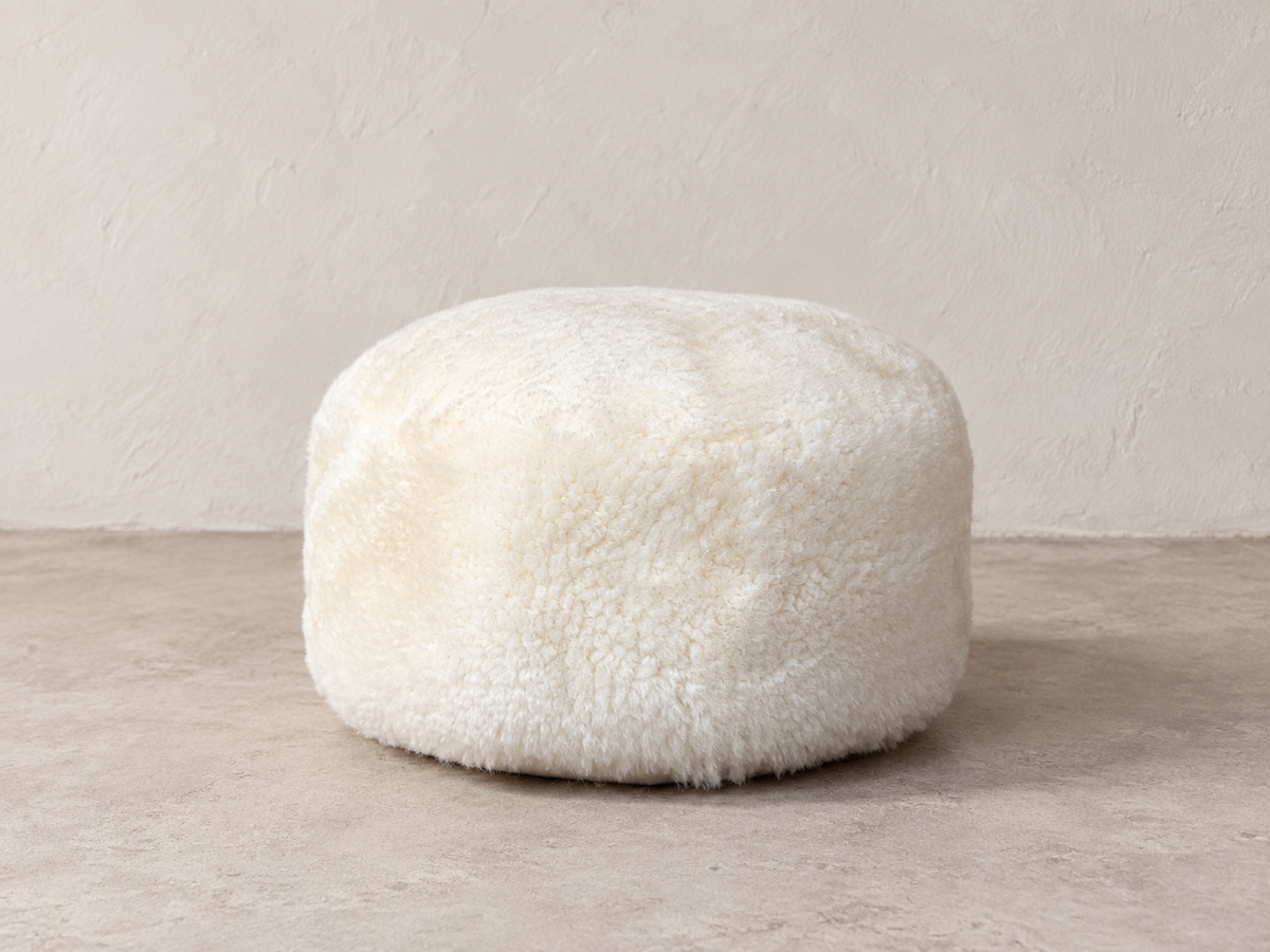 Natural White Sheepskin Pouffe - Short cut