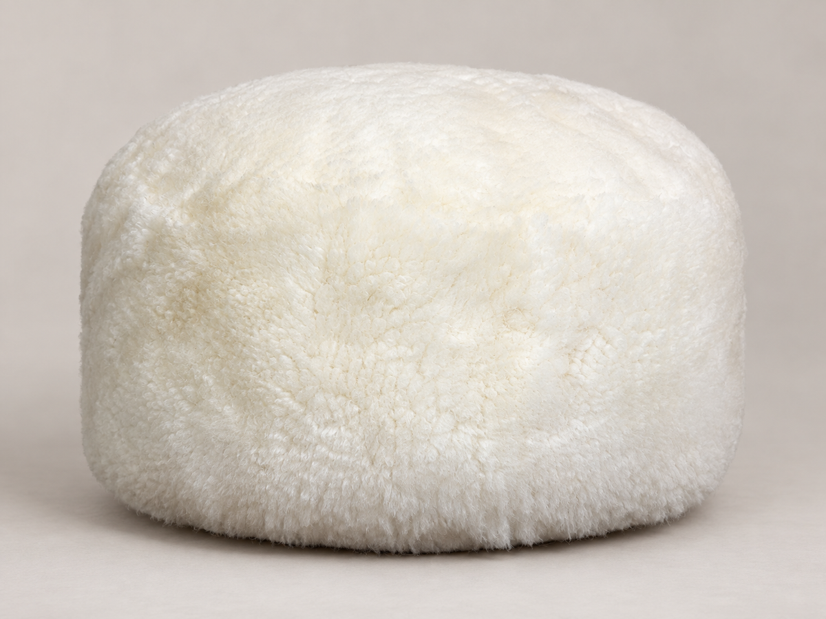 Natural White Sheepskin Pouffe - Short cut