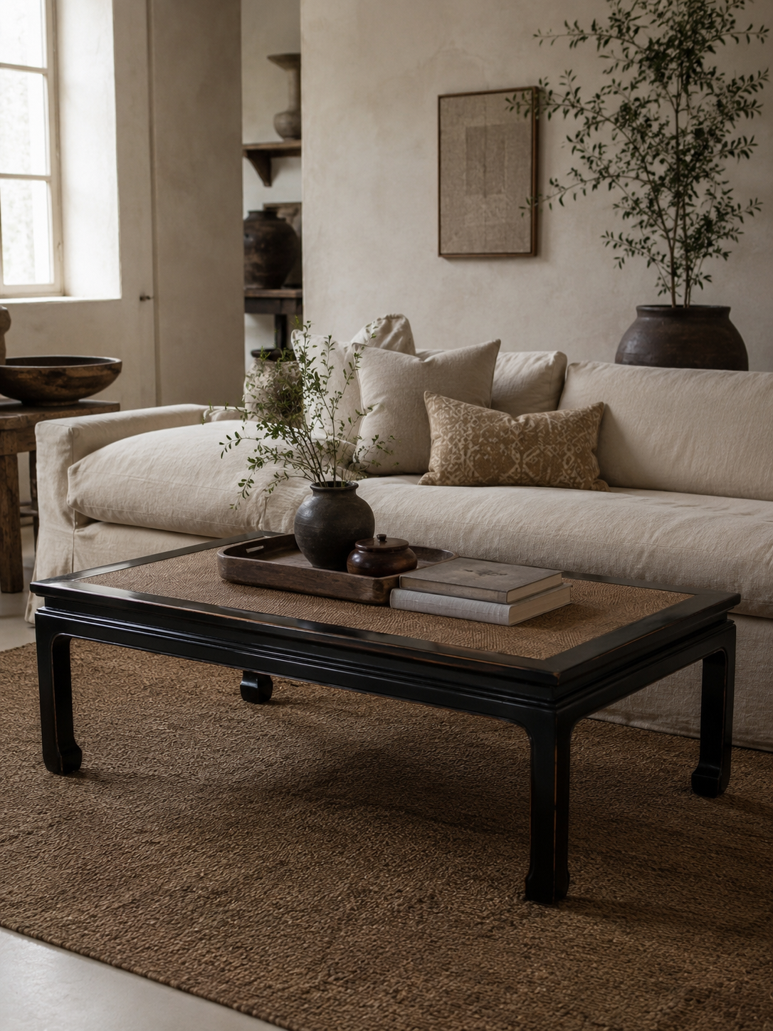 Ebony and Rattan Coffee Table