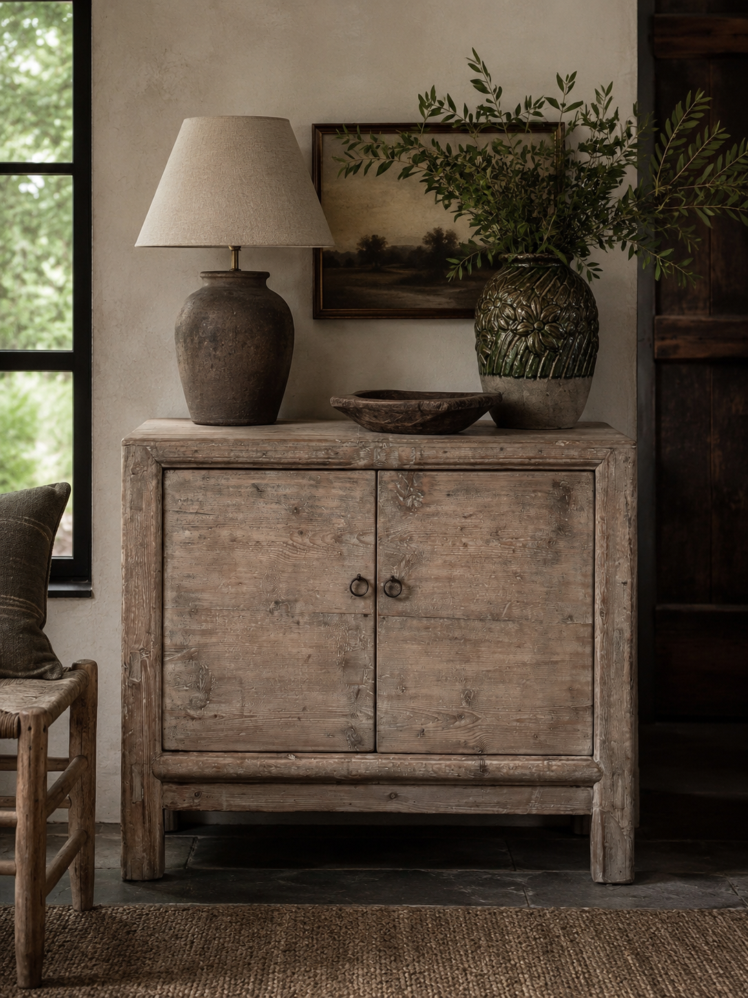 Restored Antique Elm 2 Door Cabinet