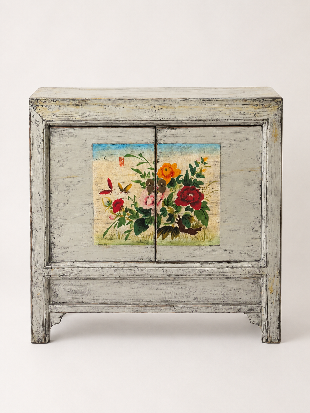 Restored Floral Lacquered Cabinet