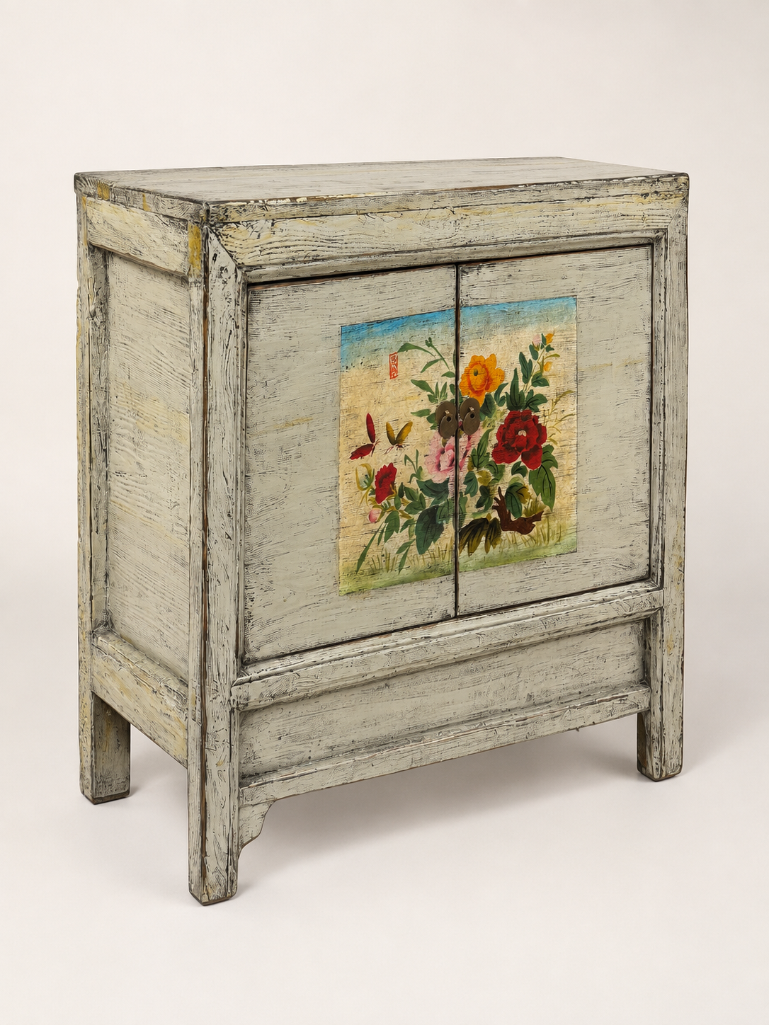Restored Floral Lacquered Cabinet