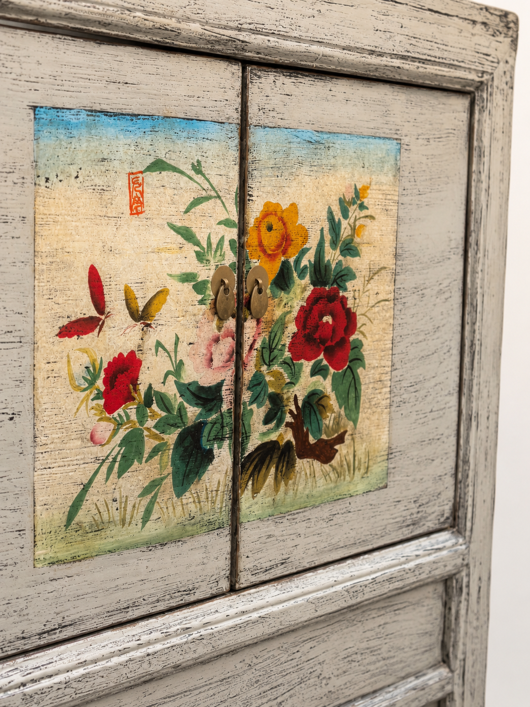 Restored Floral Lacquered Cabinet