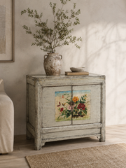 Restored Floral Lacquered Cabinet