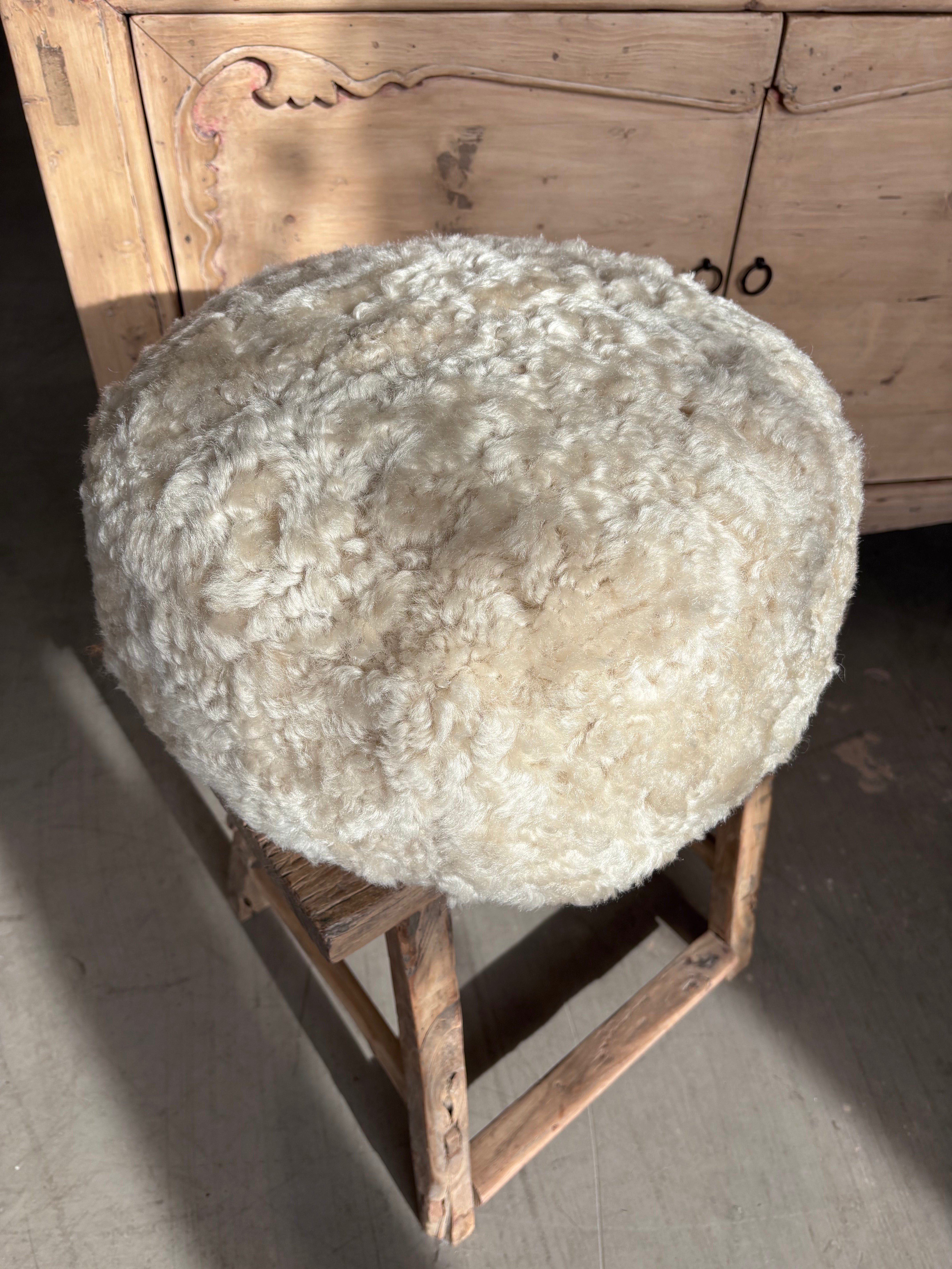 Oatmeal Boucle Sheepskin Pouffe