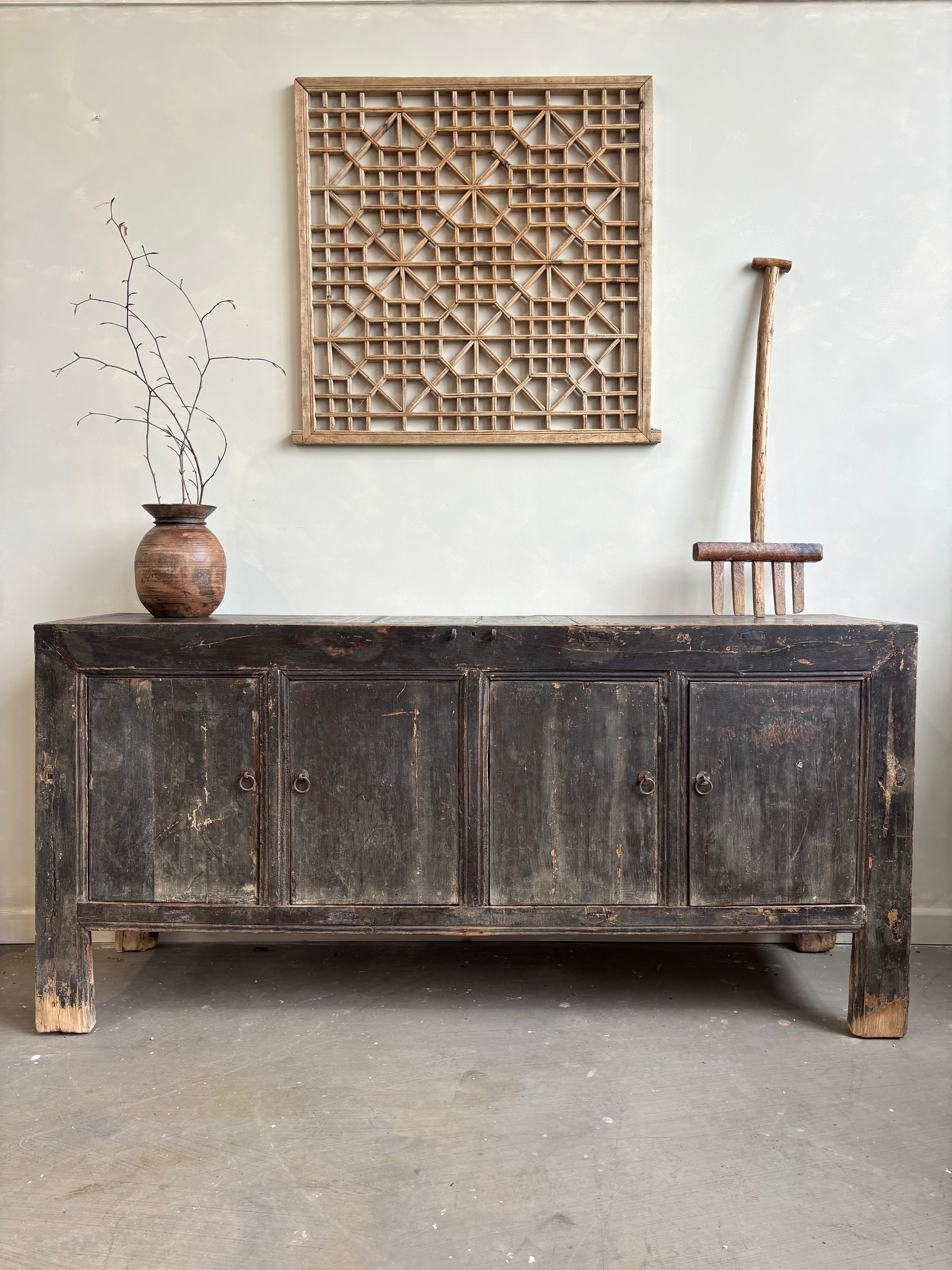 Antique Restored Black Cabinet 4 Door