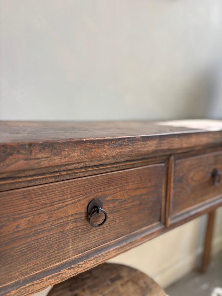 Antique Elm 4 Drawer Console