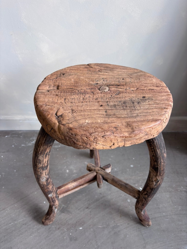 Antique Round Elm Side Table