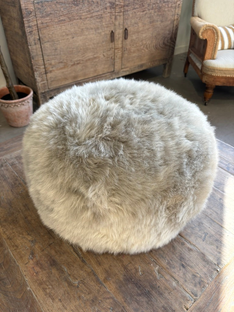 Taupe Sheepskin Pouffe