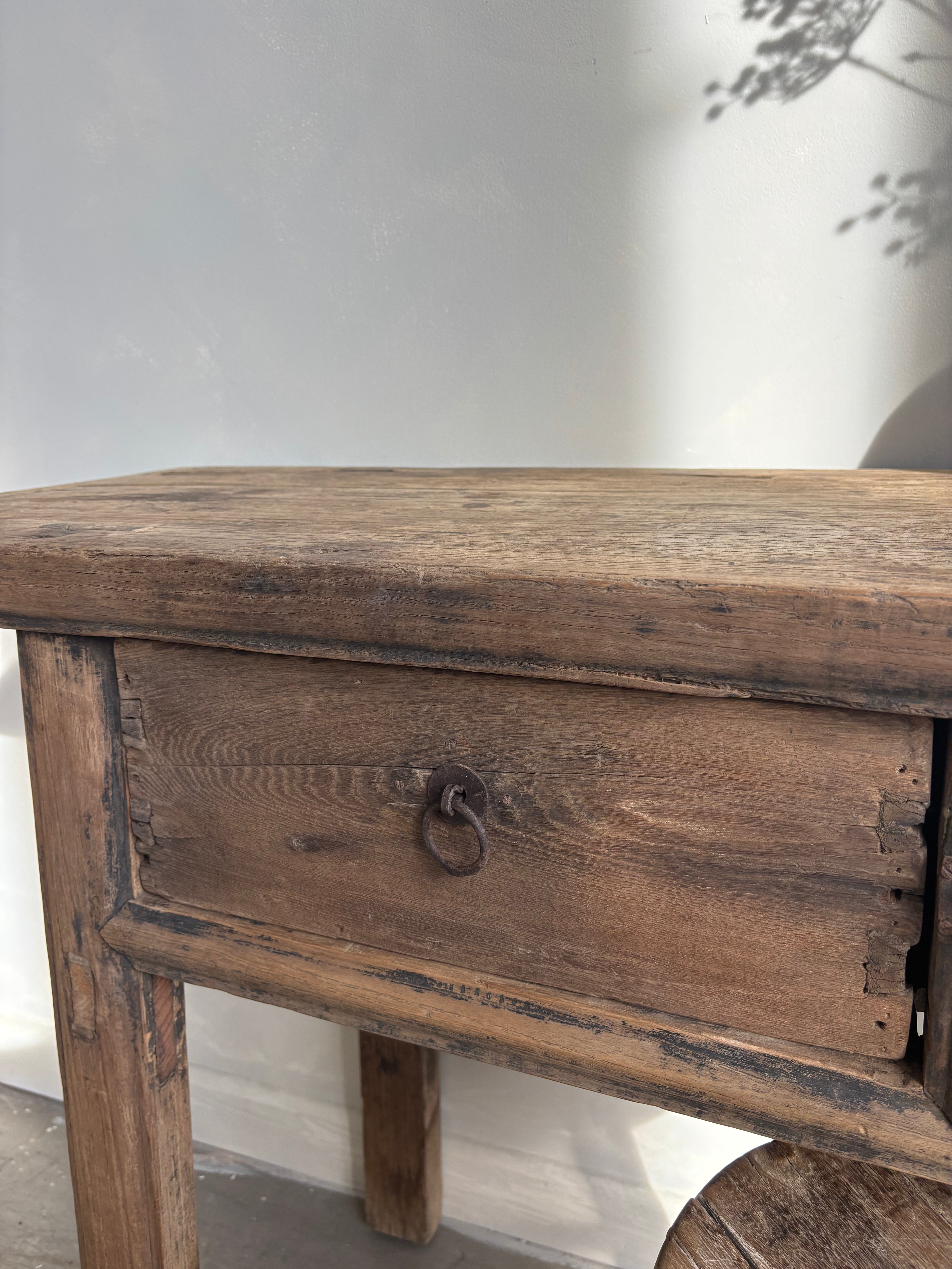 Antique Elm 3 Drawer Console