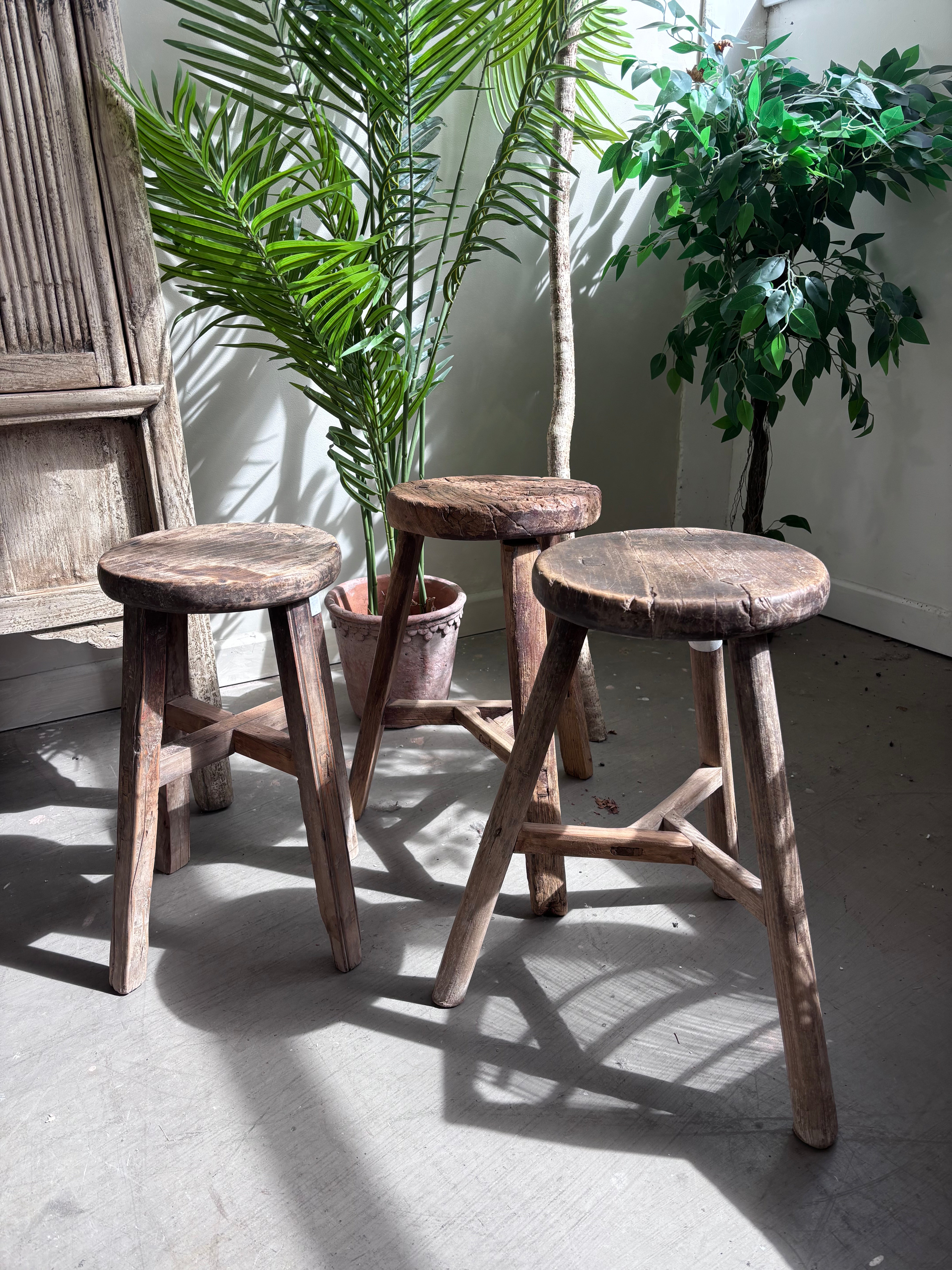 Antique Round Elm Stool