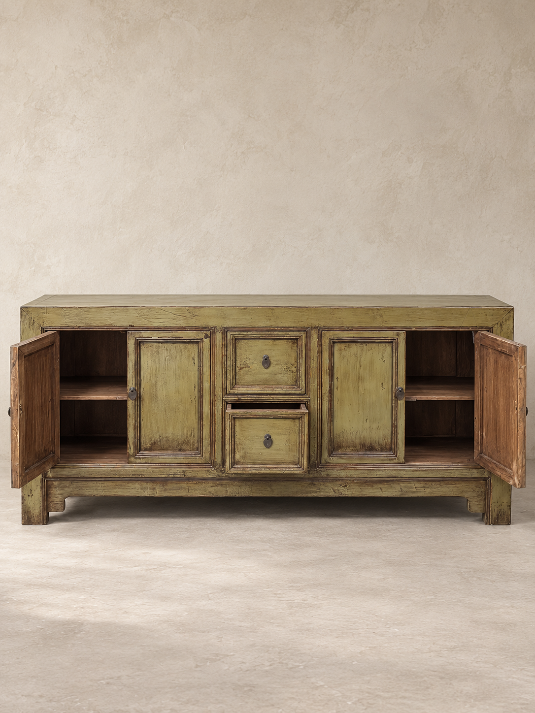 Restored Olive Green Lacquered Sideboard