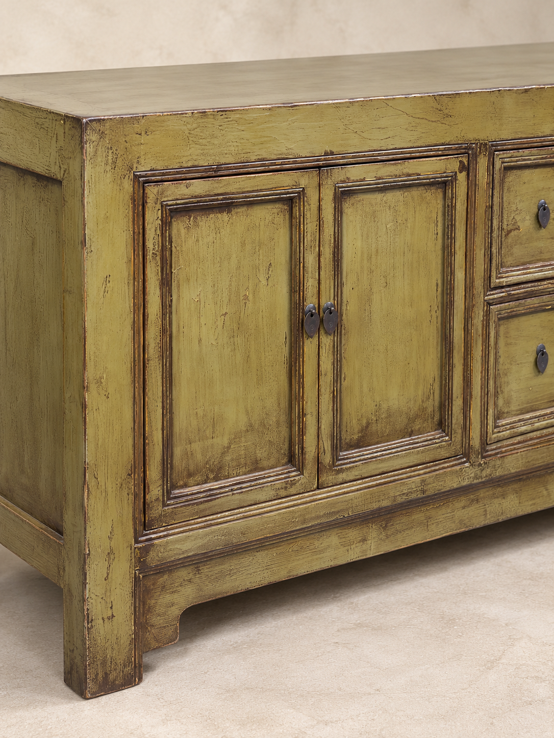 Restored Olive Green Lacquered Sideboard