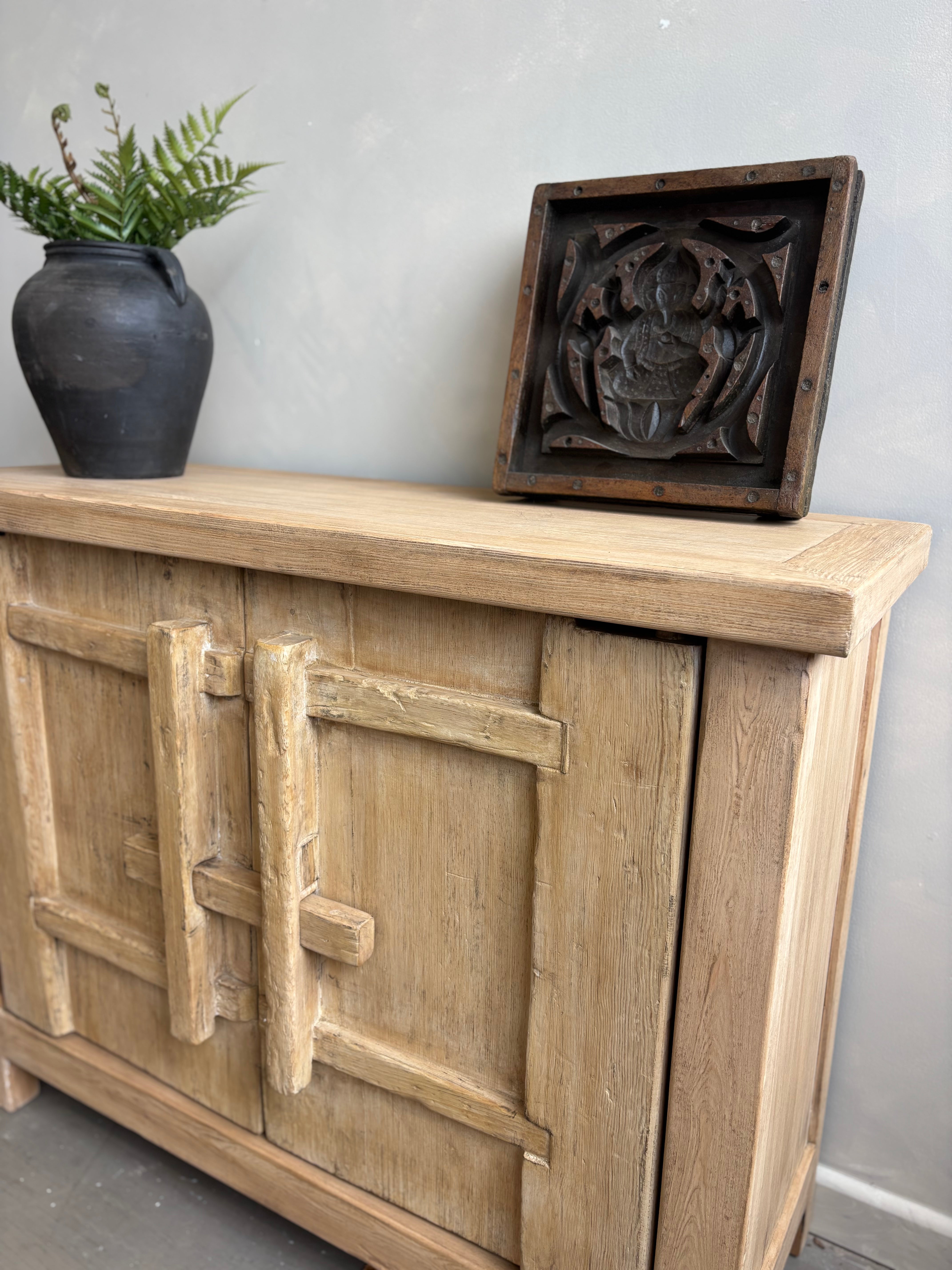 Two Door Elm Cabinet with Unique Doors