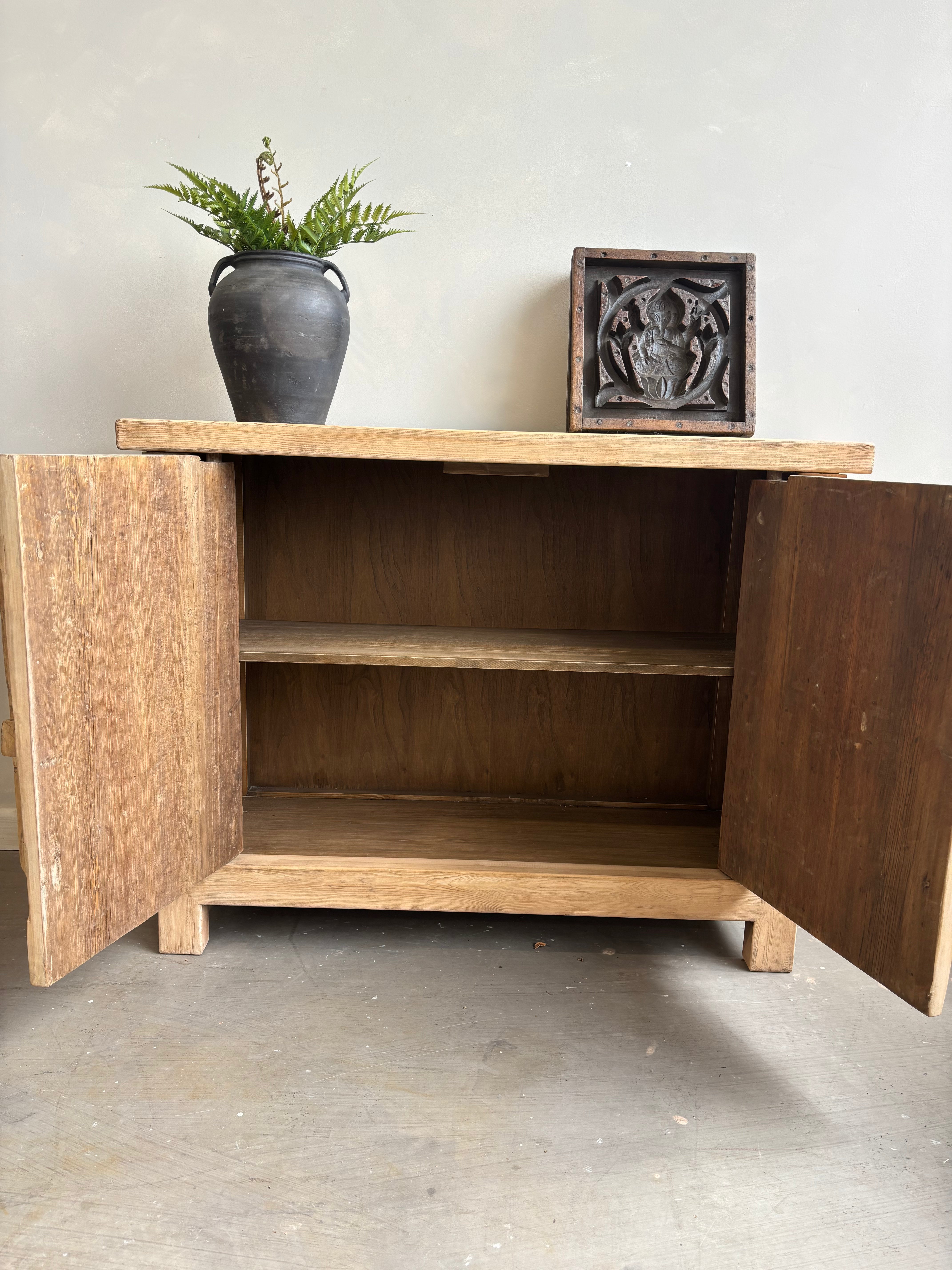 Two Door Elm Cabinet with Unique Doors